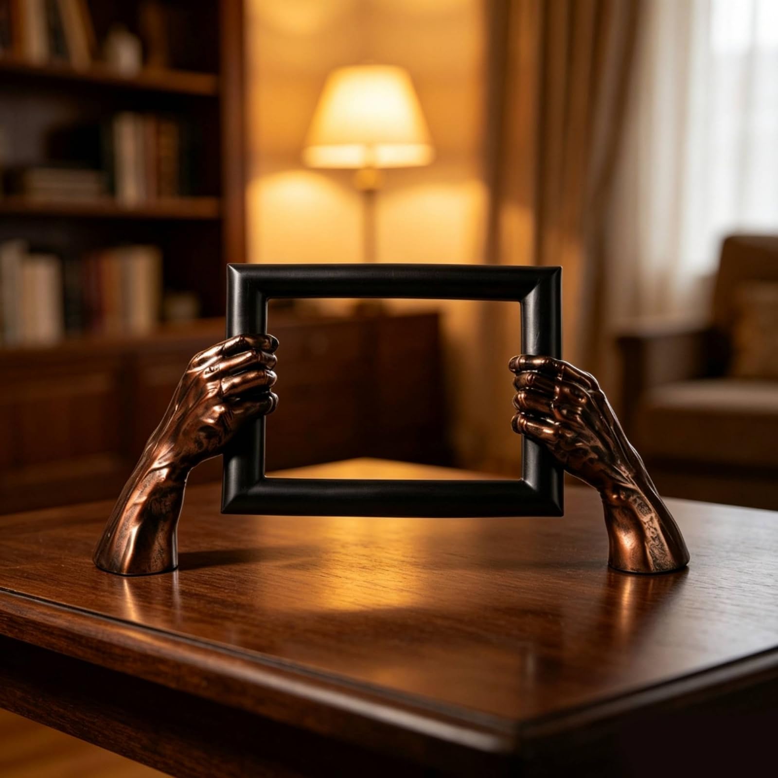 F Fityle Escultura corativa Resina con Sosteniendo Rectangular para Exhibición Fotos en Estante O Escritorio con Acabado Oscuro y talles Bronce