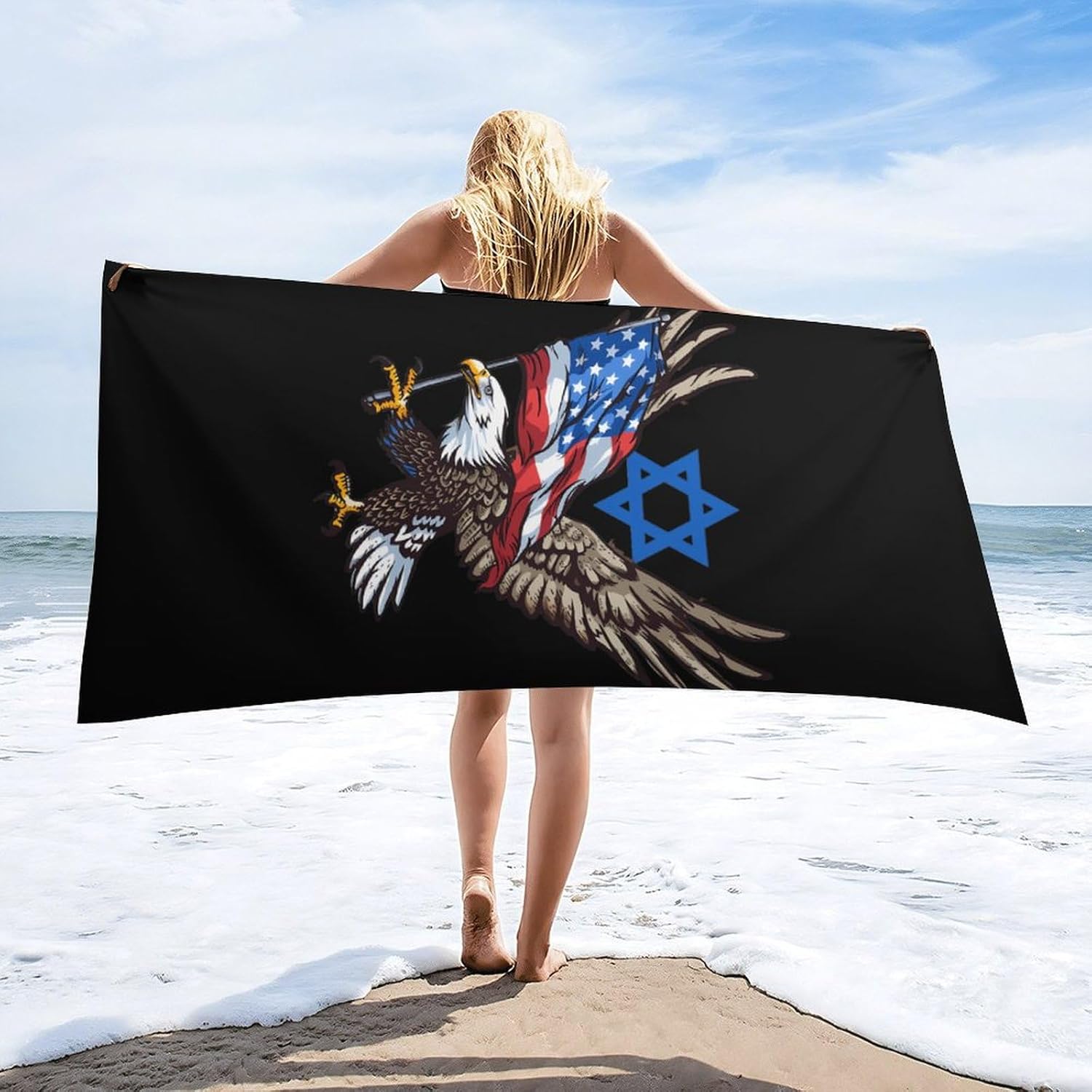 Jewish America USA Flag Eagle Israel Large Beach Towel Soft Travel Towel Durable Bath Towel Pool Towels for Adults Men Women 160x80cm