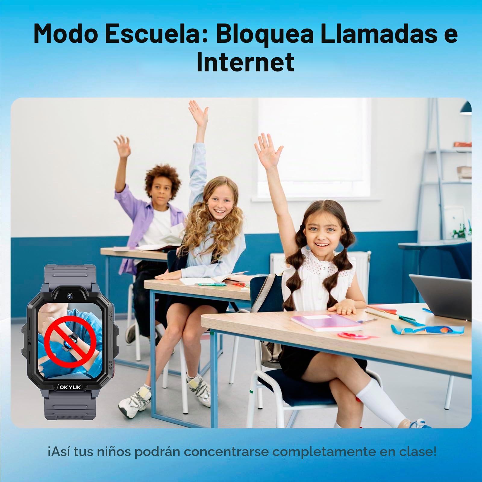 OKYUK Reloj Inteligente T17 4G para niños, Reloj GPS con función SOS, videollamada/Llamada telefónica/Chat de Voz/SMS, podómetro, Modo de Clase, cámara, Juegos de Rompecabezas, Reloj Inteligente para