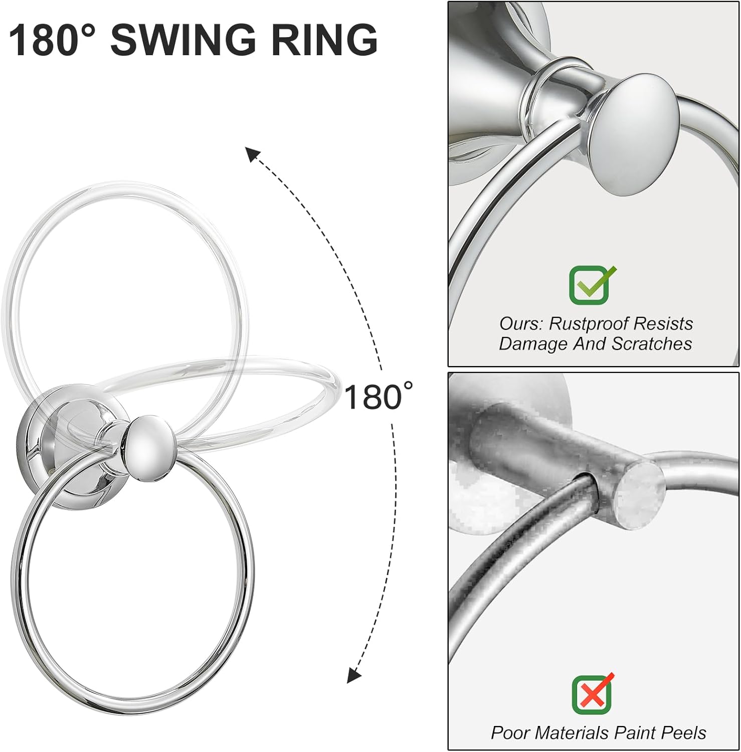 BESy Polished Chrome Bathroom Hand Towel Ring Towel Holder Toilet Paper Holder Free Standing Bathroom Toilet Tissue Holder Stand for Floor Toilet Paper Roll Holder with Storage