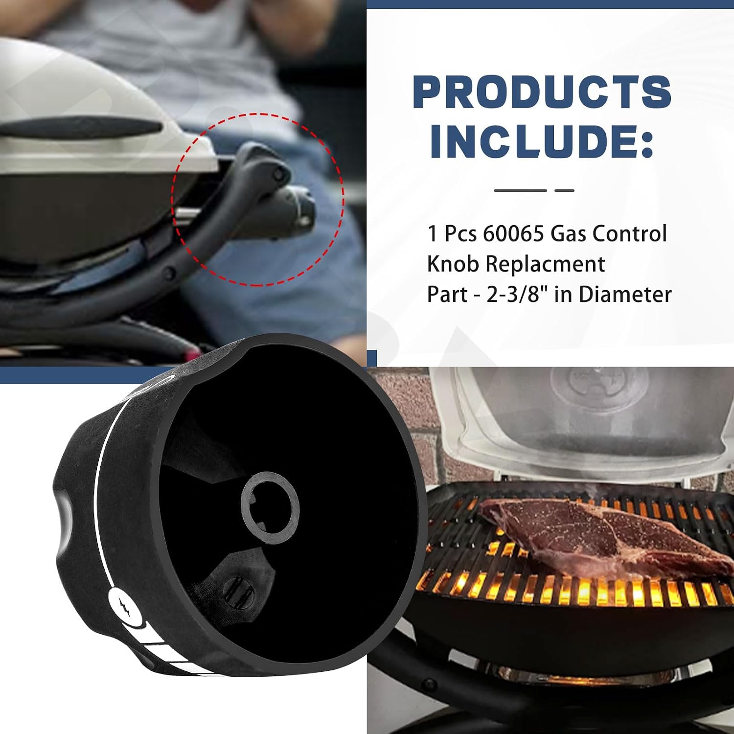 60065 Gas Control Knob Replacment Part - 2-3/8" in Diameter Compatible with Weber Gas Grill Q100 Q120 Q 1000 Q 1200 516001 516002 516501