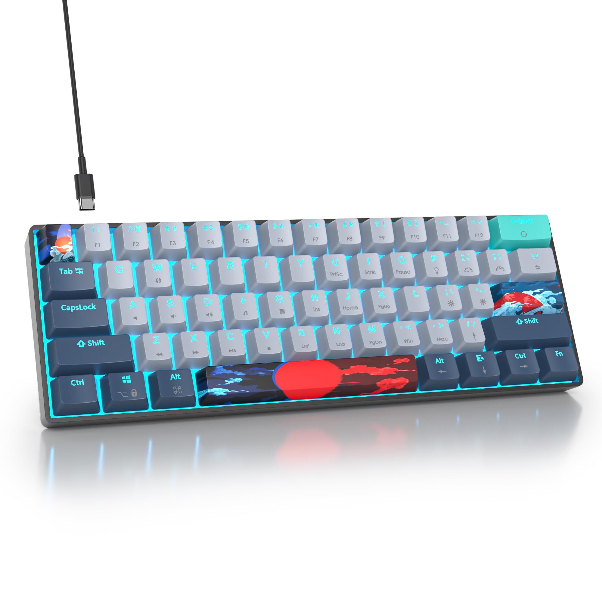 SOLIDEE tastiera da gioco meccanica al 60%,61 tasti con interruttori rossi lineari,Luce blu ghiaccio,tastiera meccanica cablata con retroilluminazione LED,compatta per PS5/PS4/Xbox(61 Shark)