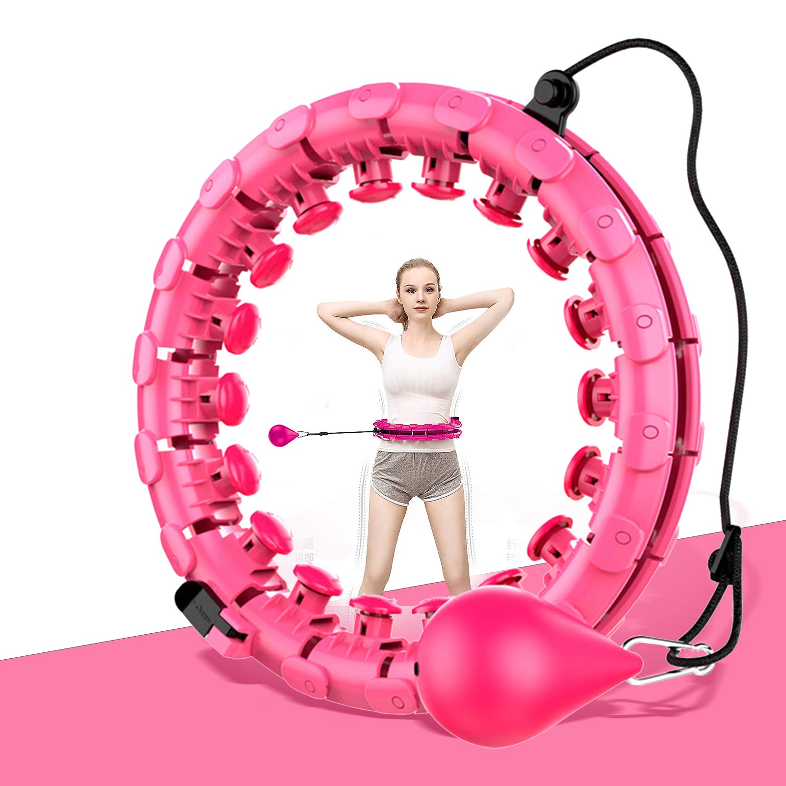 Photo 1 of Weighted Smart Hoola Hoop That Will not Fall, 2 in 1 Abdomen Fitness Exercise Massage Hoola Hoops,24 Sections Detachable Hoola Hoop, Suitable for Adults/Kids Weight Loss by Fun Way Pink