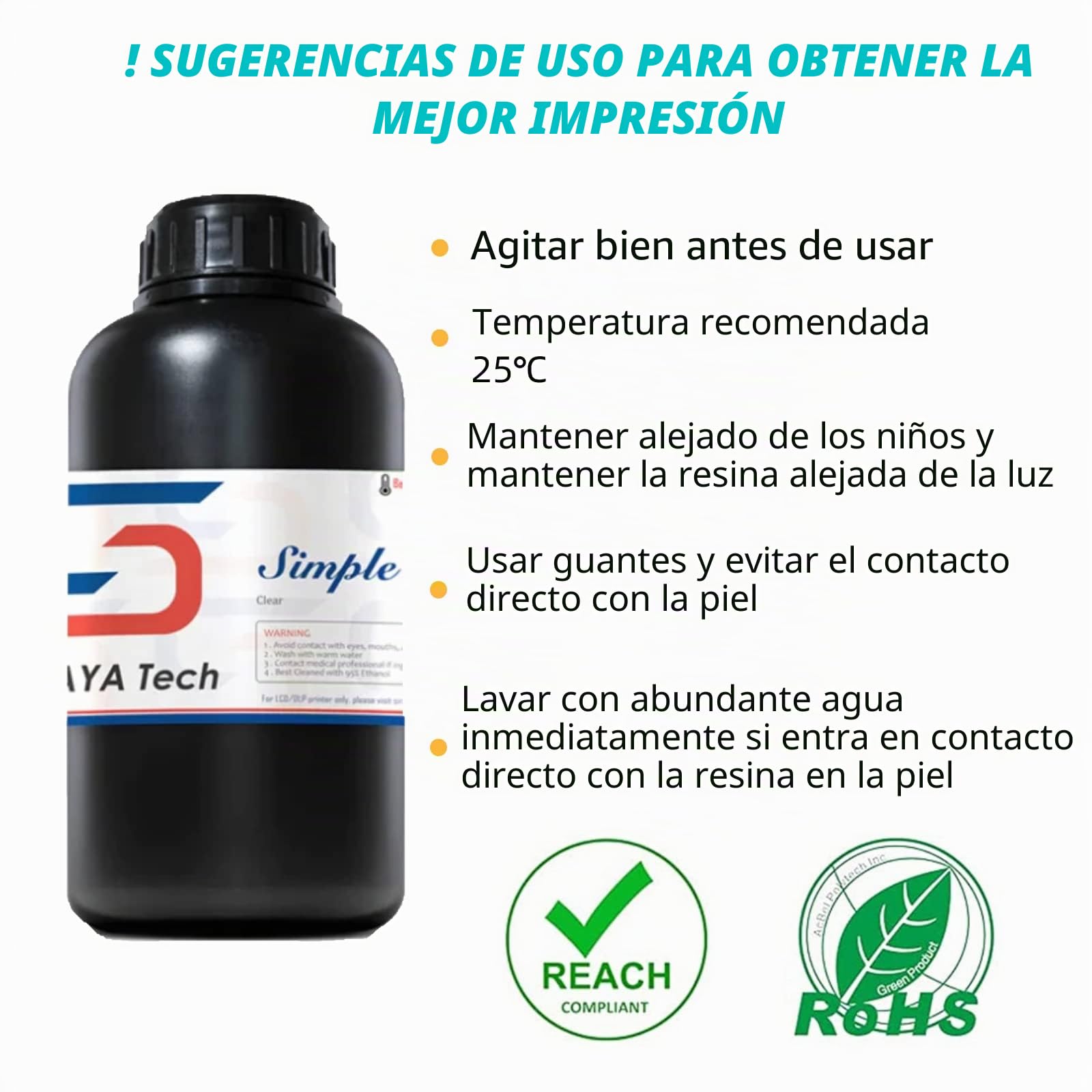 Siraya Tech Simple Lavable con Agua Resina 3D (Transparente, 1 kg) | Bajo olor, Fácil de imprimir, Alta precisión Curado UV 405 nm Aqua Resin, para LCD DLP Printers