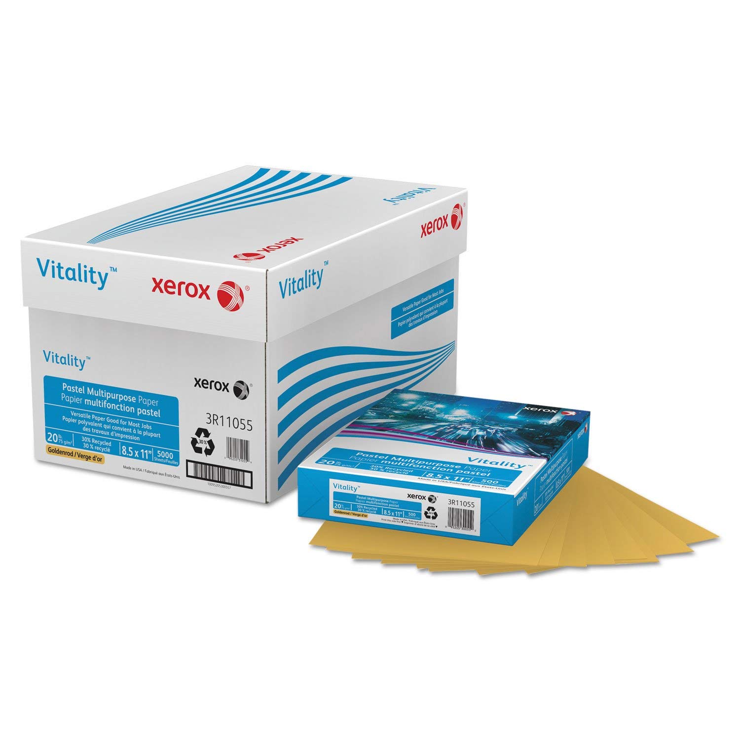 Xerox Vitality 30% Recycled Multipurpose Paper, 20 lbs., 8.5-inch x 11-inch, Goldenrod, 500 Sheets/Ream (3R11055)