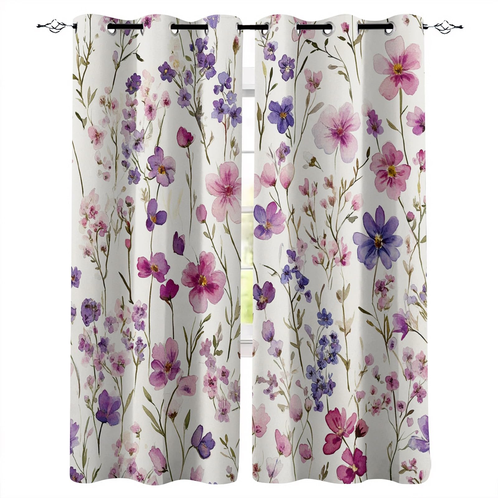 Genérico Cortinas Estampadas 100X140cm(HxB Pequeñas Flores De Colores Cortinas Dormitorio Cortas Cortina Opacas de Lunares, con Ojales de poliéster, Ideales para habitación Infantil E24-4-1670
