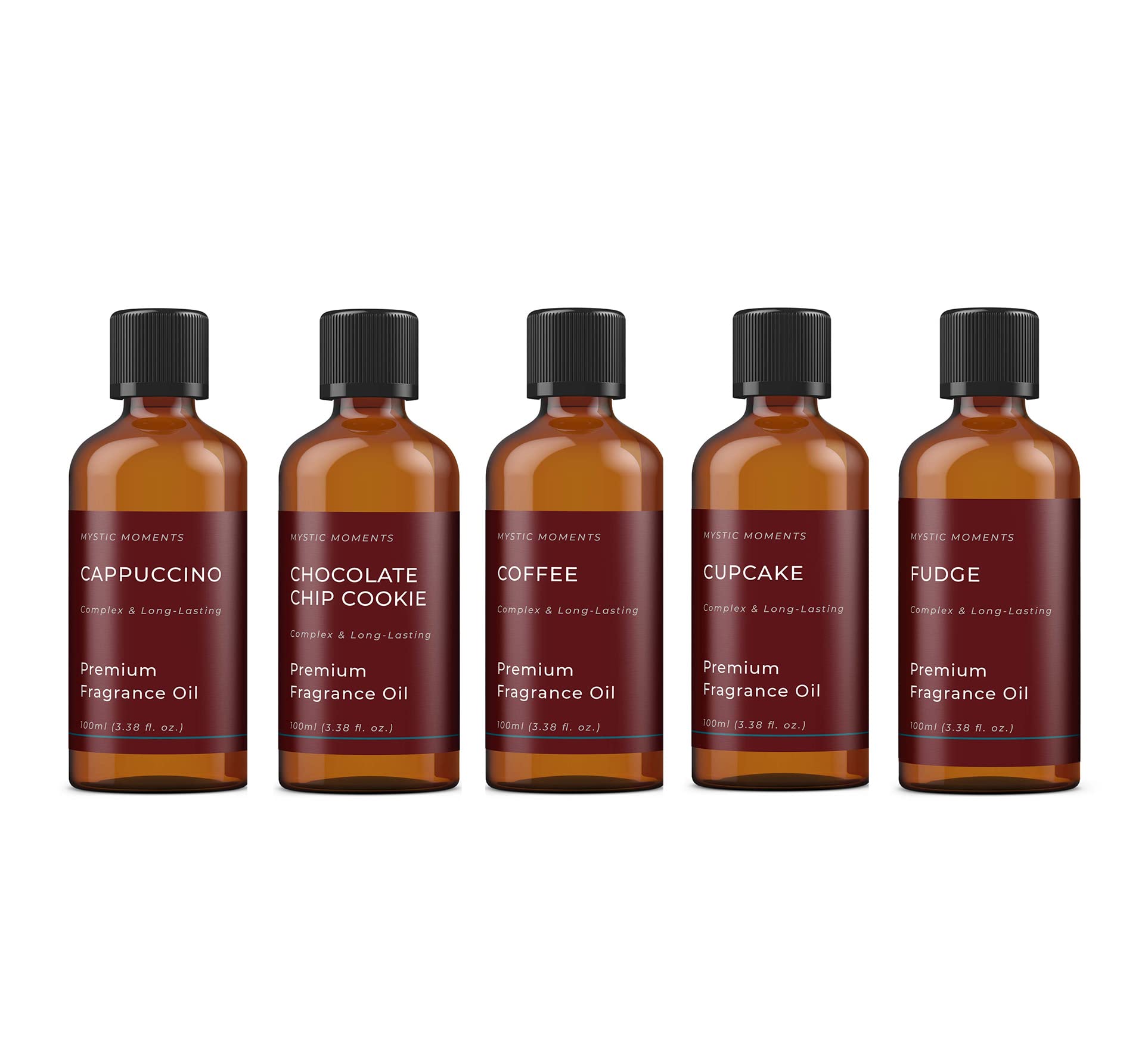 Mystic Moments | Coffee Shop Fragrance Oil Gift Starter Pack 5x100ml | Cappuccino, Chocolate chip cookie, Coffee, Cupcake, Fudge | Perfect as a gift