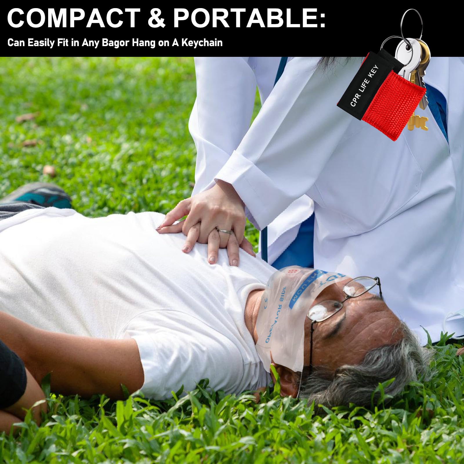 10 mascherine di respirazione portachiavi, maschera CPR, panno di ventilazione con valvola di ritegno, barriera respiratoria, maschera tascabile per primo soccorso o allenamento AED (rosso)