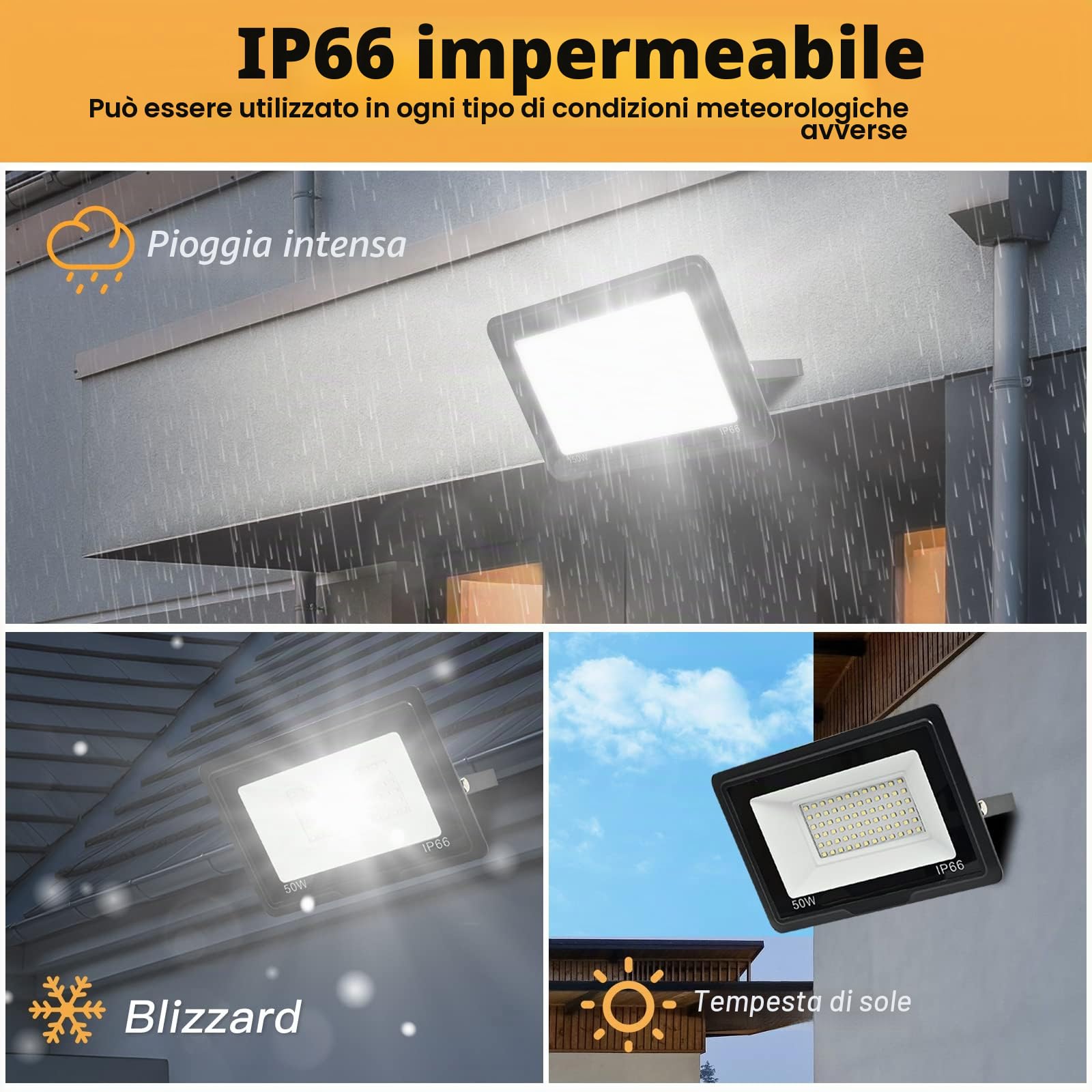 4 PCS-Faretto LED da Esterno 100W Faro LED da Esterno 10000LM Faretto da esterno 6000K Bianco Freddo Faretti Led Esterno IP66 Impermeabile Super Luminosa Faro led per Giardino, Cortile, Garage