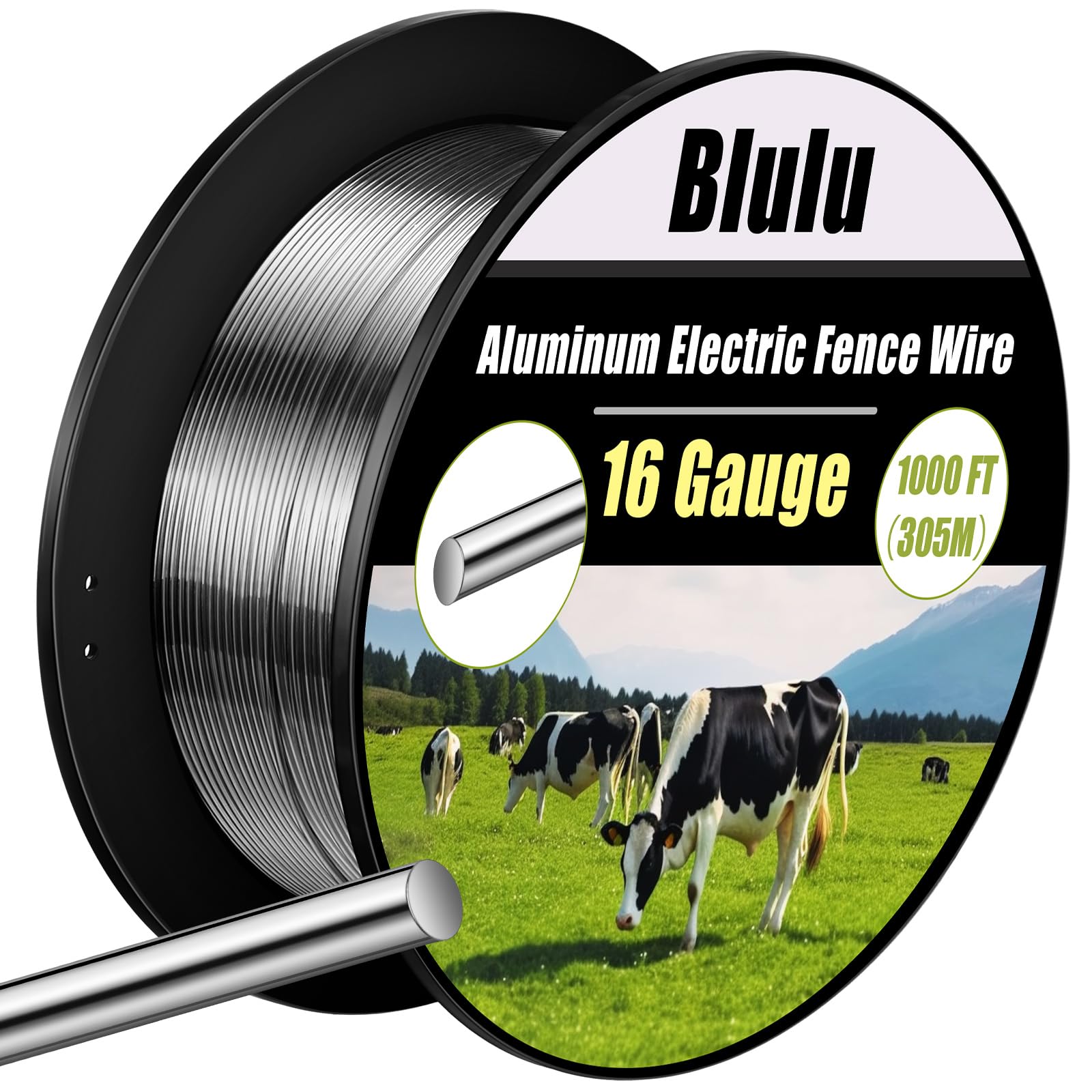 Blulu Alambre eléctrico de aluminio de calibre 16 de 1000 pies para valla eléctrica de jardín de aleación de magnesio, alta conductividad y durabilidad