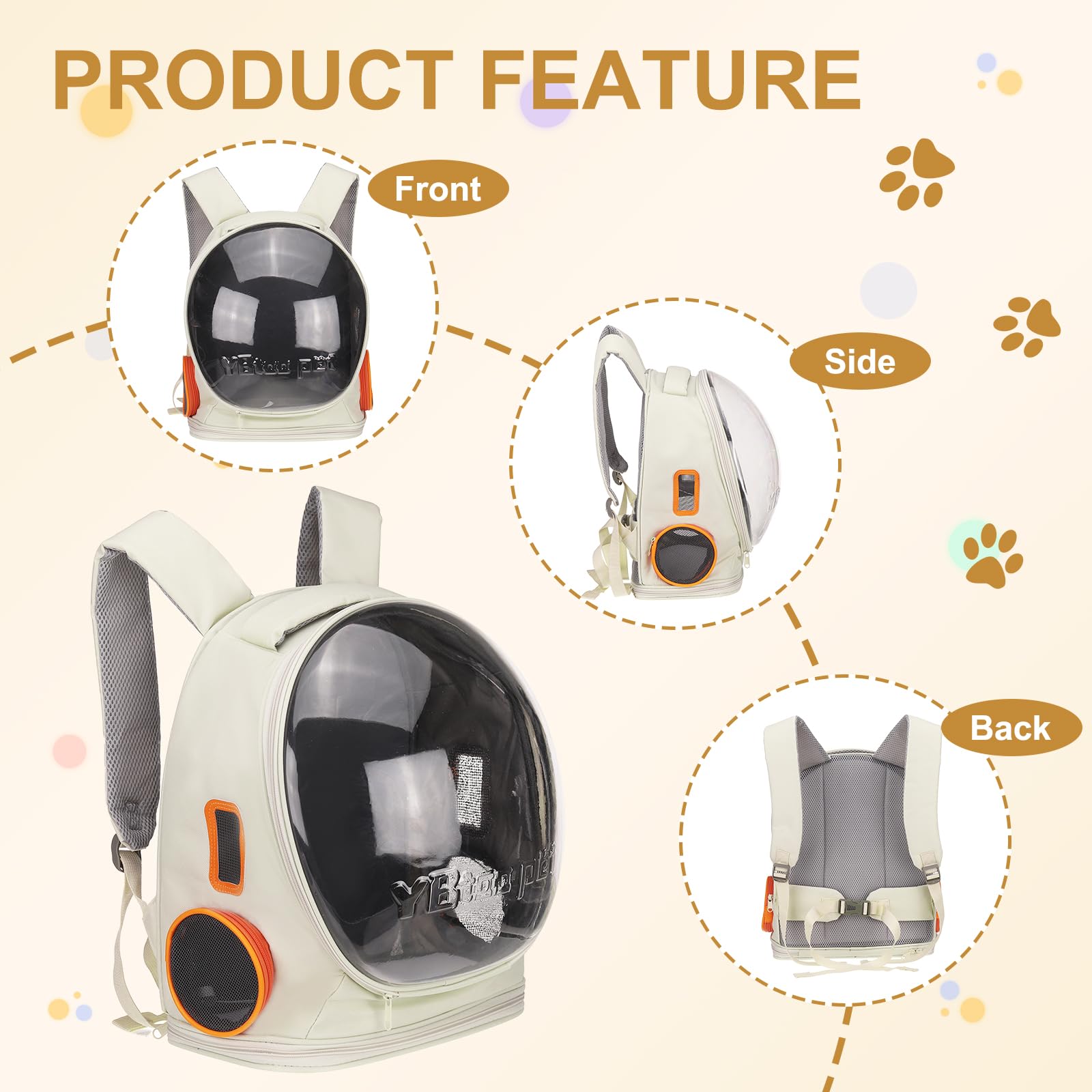 QUARKZMAN Mochila Transportadora para Mascotas, Portátil Y Ventilada, Tela Oxford, Bolsa De Viaje para Perros Y Gatos con Cubierta Transparente 12.99", (Beige, 1 Unidad), Diseñada.