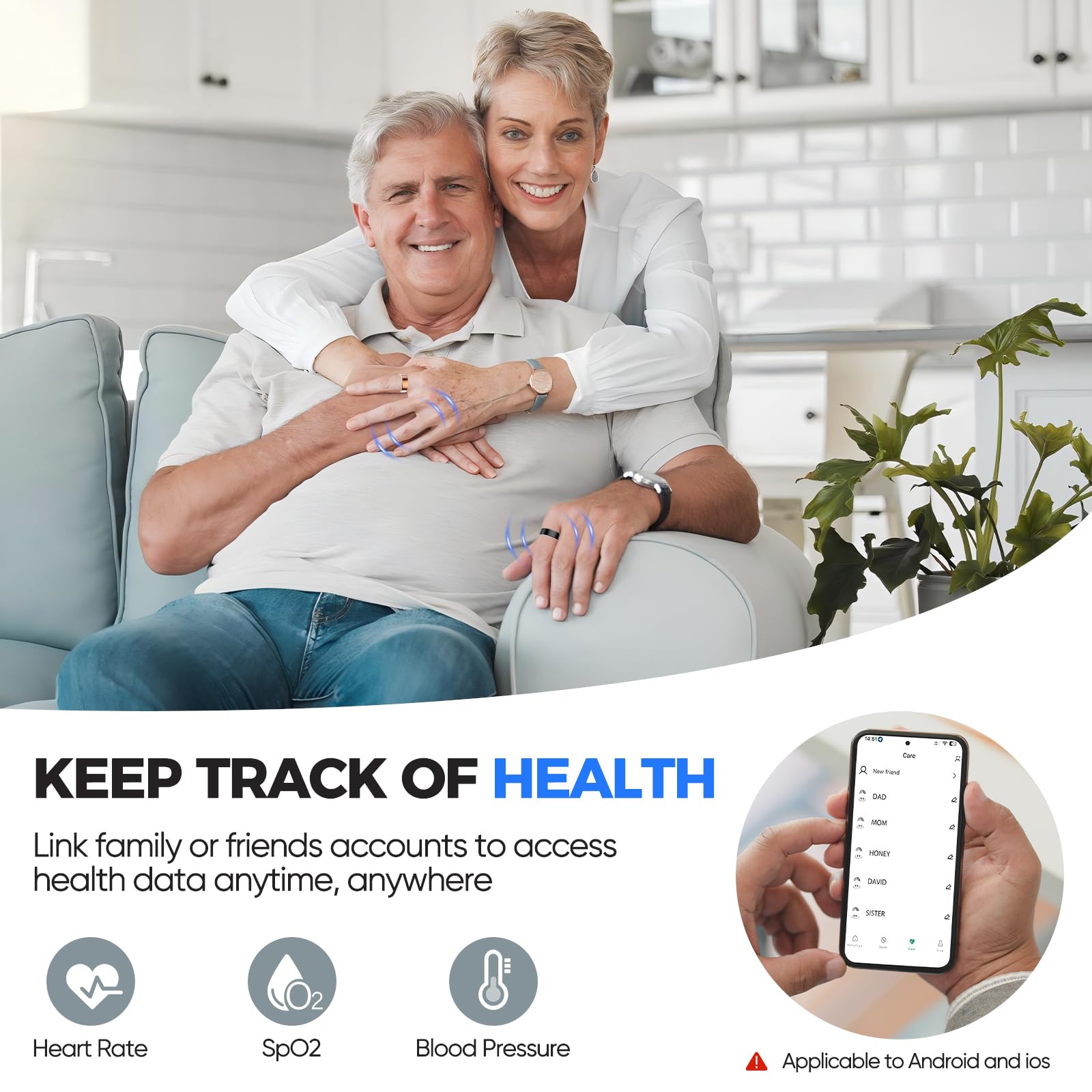 Smart Ring with Sleep Apnea Monitoring, No APP Subscription, 10-Day Battery Life, Stress/Heart Rate/Women's Health Tracker, Android & iOS Compatible (Black, 8)