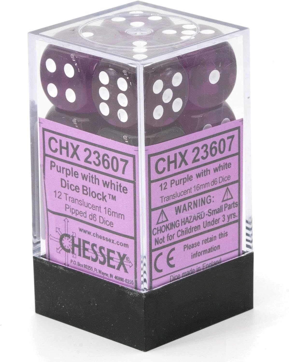 Translucent Purple 6 Sided 16mm Dice Block (12-Dice)