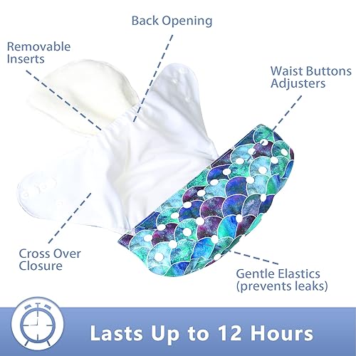 Miniatura 3 de Leekalos Pañales de tela reutilizables para niños y niñas pañal de bebé con inserciones de bambú y bolsa húmeda pescado brillante