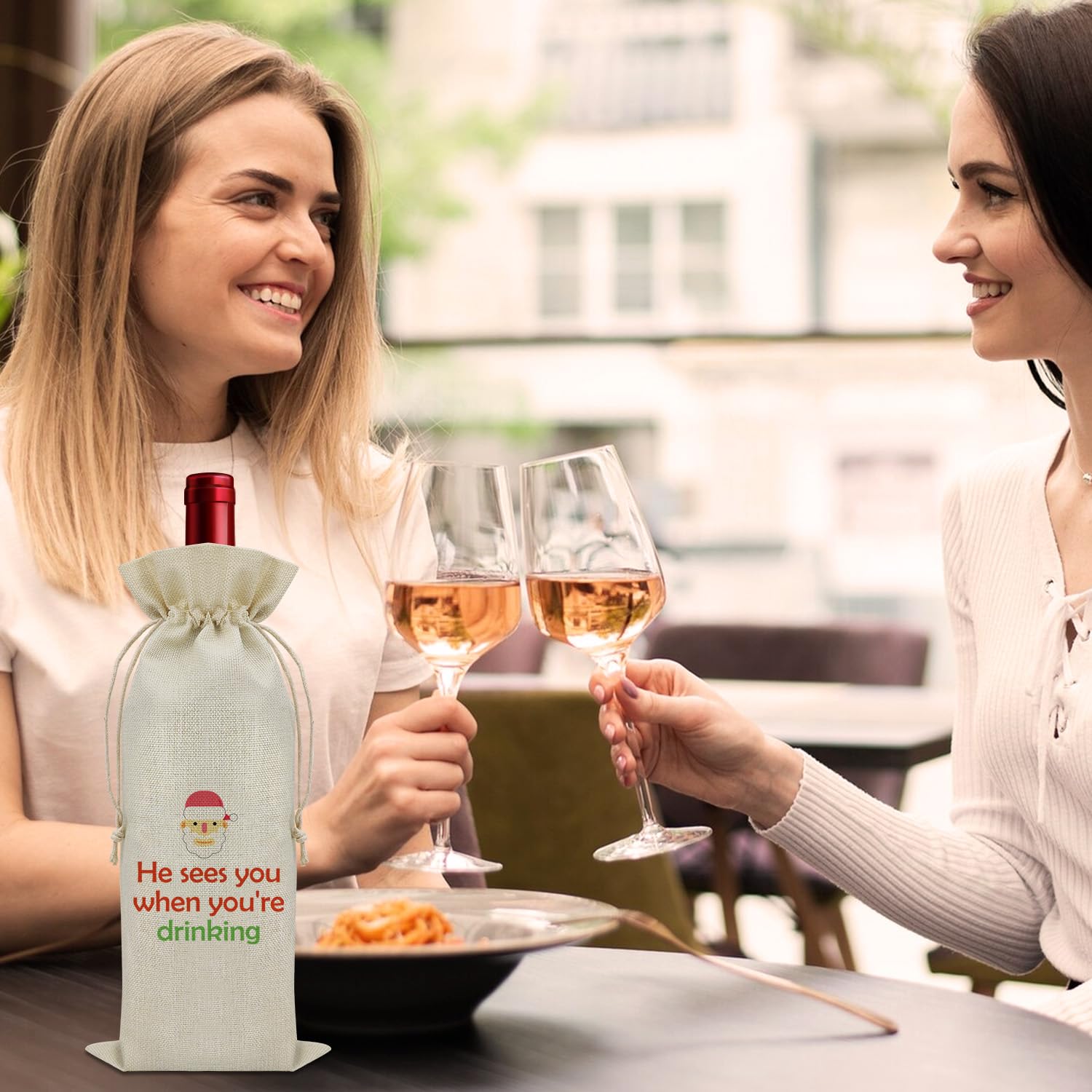 Regalos divertidos para beber, bolsas de vino para botellas de vino, regalos de Navidad para bebedores de vino, bolsa de botellas de vino de vacaciones, fundas para botellas de vino para viajes, 4