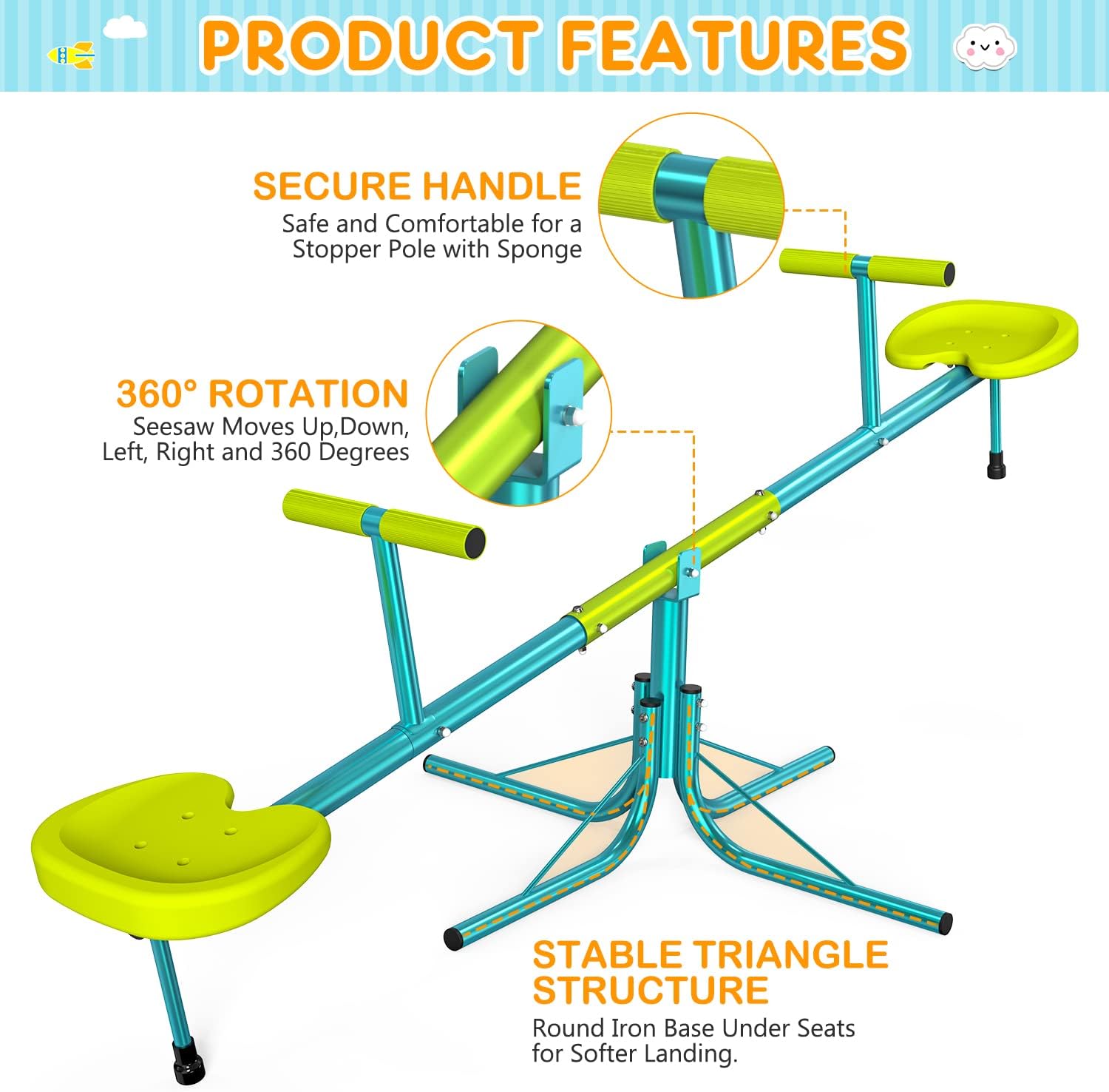 Amictoy Seesaw, Sit and Spin Teeter Totter, 100 Lbs Heavy Duty 2023 Upgraded Model, Kids Outdoor Playground Equipment, Outside Toys Set, Swiveling 360 Degrees Rotating for Kids 4-8 Safety Certified Amictoy Seesaw, Sit and Spin Teeter Totter, 100 Lbs Heavy Duty 2023 Upgraded Model, Kids Outdoor Playground Equipment, Outside Toys Set, Swiveling 360 Degrees Rotating for Kids 4-8 Safety Certified