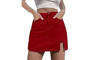 Short Red Denim Skirts with Side Slits