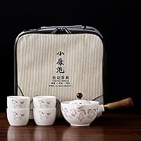 Vista 16 de Juego de té de viaje portátil de cerámica, juego de té chino de kungfu con tetera de rotación 360 e infusor, 4 tazas de té, bandeja de té y bolsa