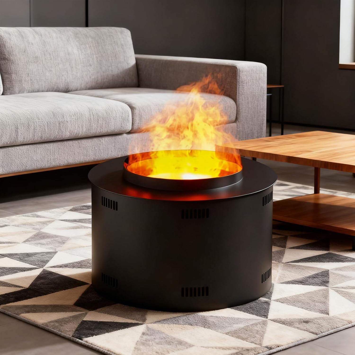 3D Electric Fireplace & Water Vapor Humidifier - 304 Stainless Steel Round Design with Adjustable Flame/Mist, Timer, Auto Water Supply, Touch Screen 500 * 260mm