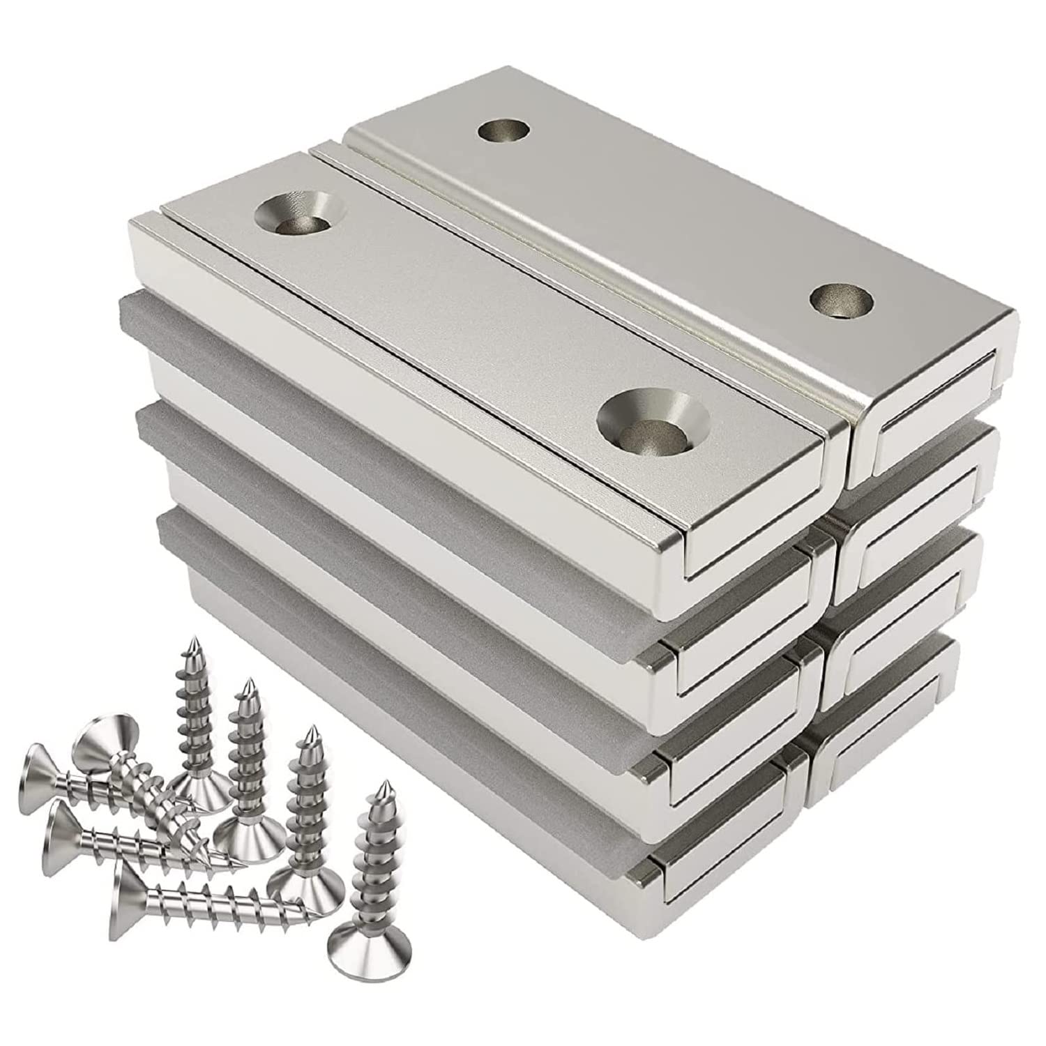 Magnetpro Neodymium Rectangular Magnets 45 lbs Force 40 x 13.5 x 5 mm with Countersunk Hole and Steel Capsule, Strong Household and Industrial Rare Earth Magnet with Screws Pack of 16
