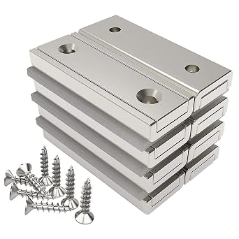 Magnetpro 8 Pieces Neodymium Rectangular Magnets 45 LB Force | Size 1.57" x 0.53" x 0.20" with Countersunk Hole and Steel Capsule, Strong Industrial Rare Earth Magnet