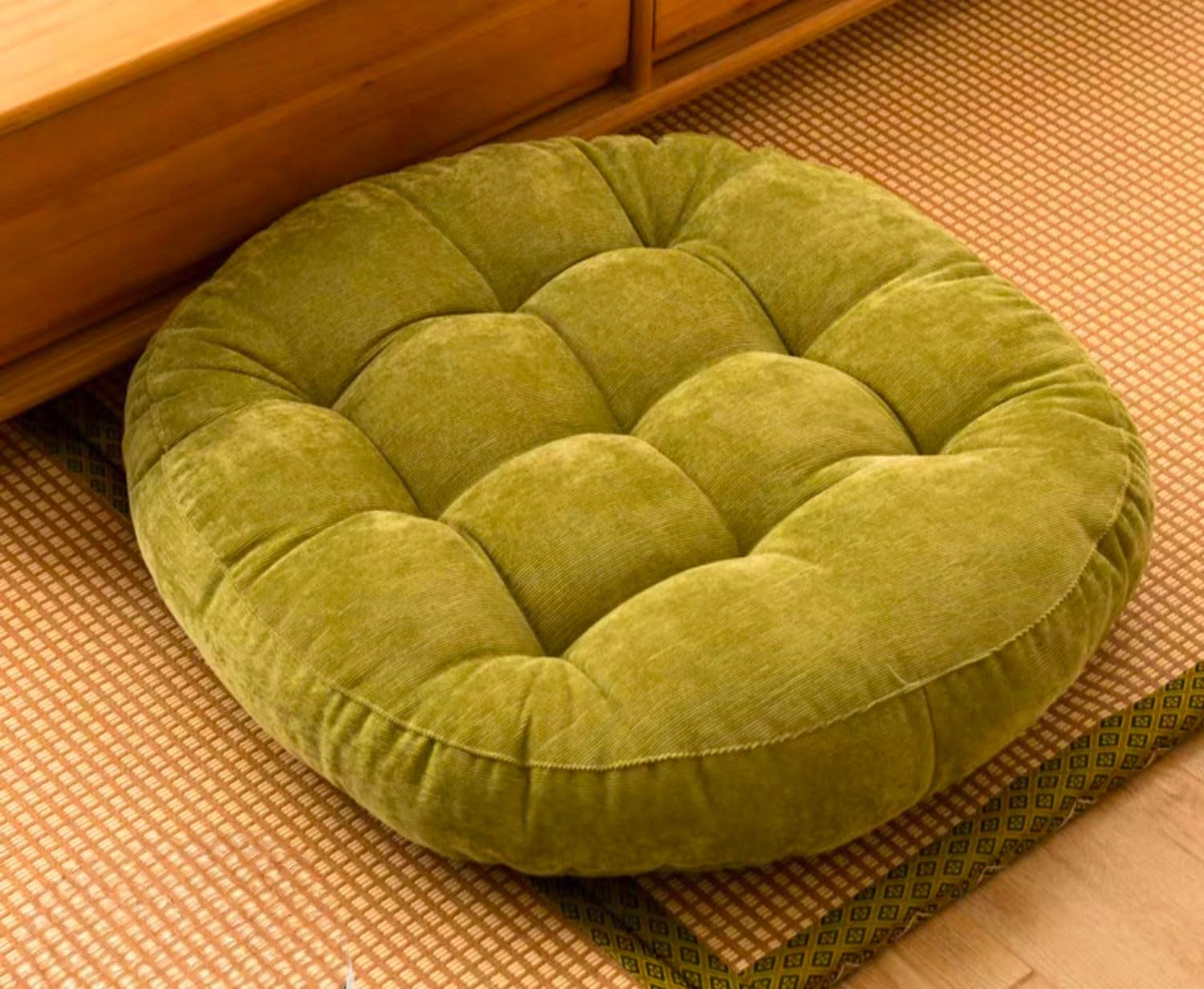 MGEMJMJ Meditation Floor Pillow,Large Round Floor Cushions For Adults Tufted Corduroy Floor Seat Pillows Cushion For Living Room(Size:50x50cm(20x20inch),Color:Grass green)