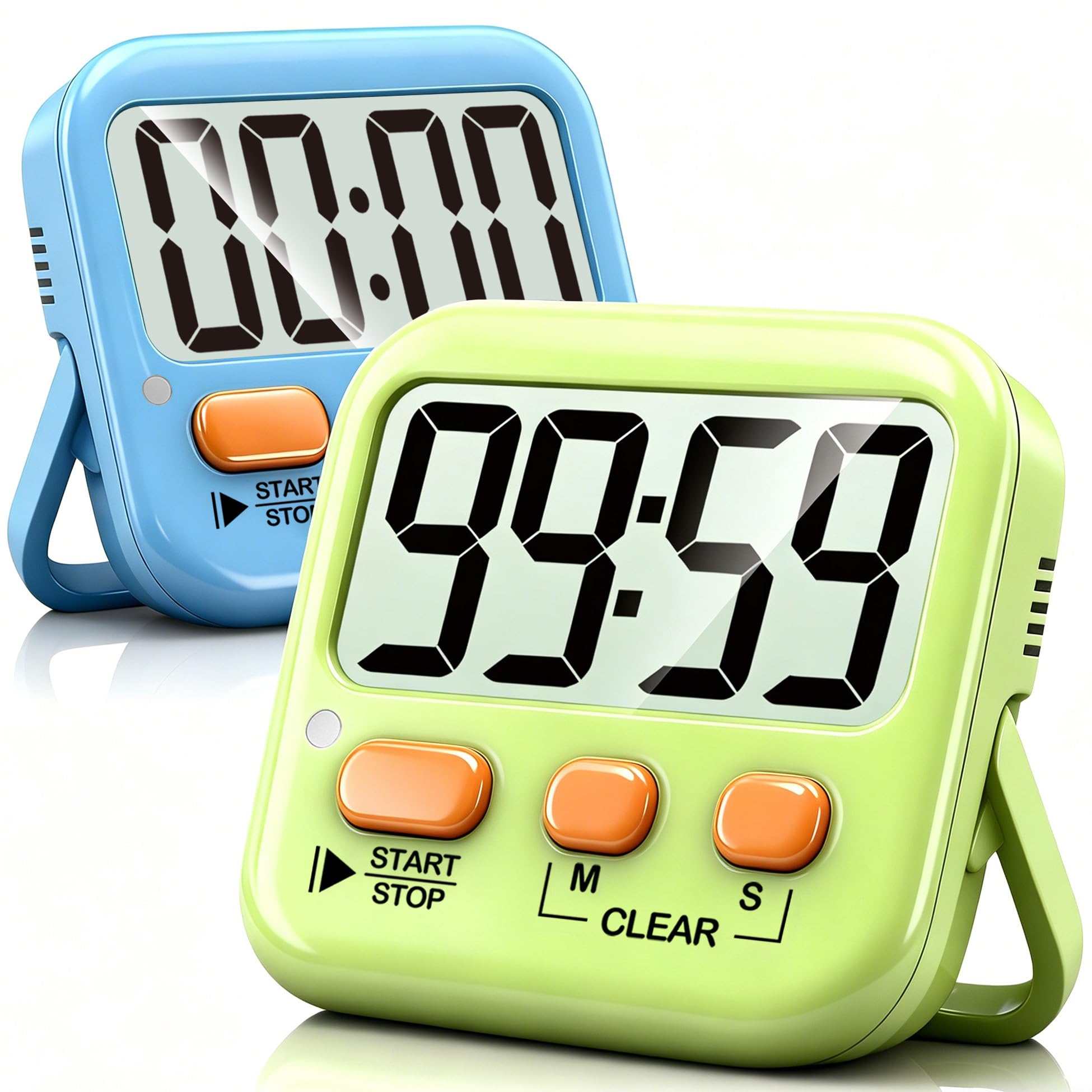Antonki 2 Pack Digital Kitchen Timers for Cooking, Countdown Timer for Egg, Toothbrush, Office, Classroom, Kids, Teachers - Magnetic, Kickstand, Hanging - Battery Included