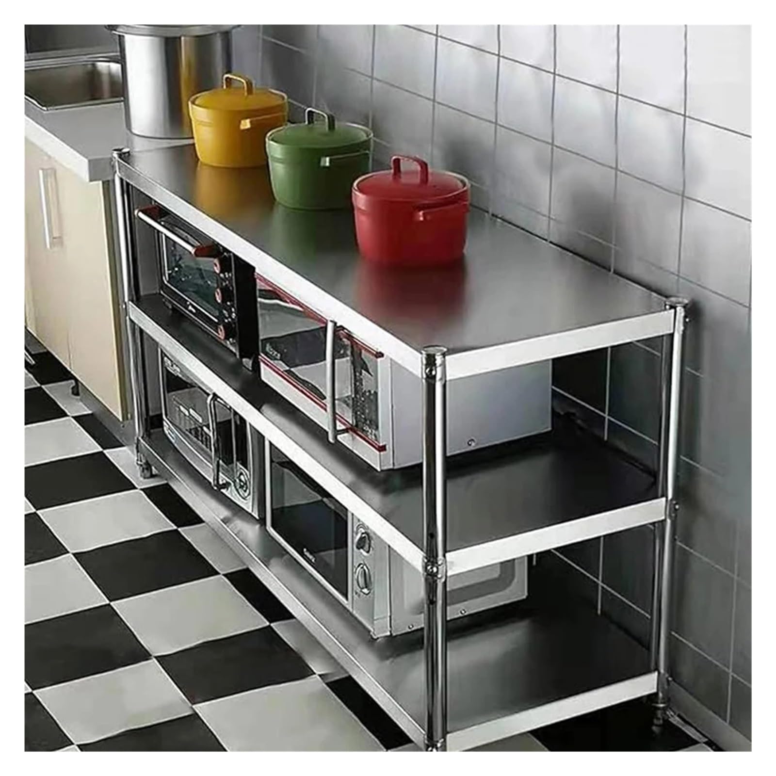 Scaffale da cucina a 3 ripiani in acciaio inox, versatile, tavolo da lavoro per garage, ristorante e casa (60 x 50 x 80 cm)