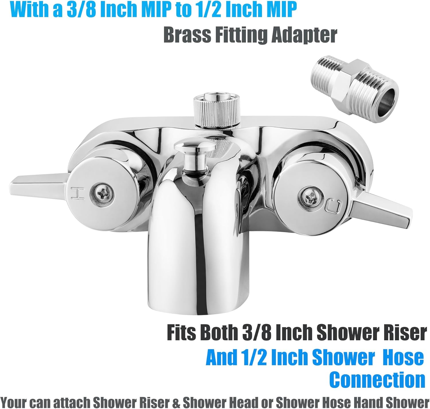 Bathcock Clawfoot Tub Shower Diverter Kit, 3 3/8" Centers, Vintage Bathtub Faucet, MIP Inlet, Shower Riser Outlet, Chrome