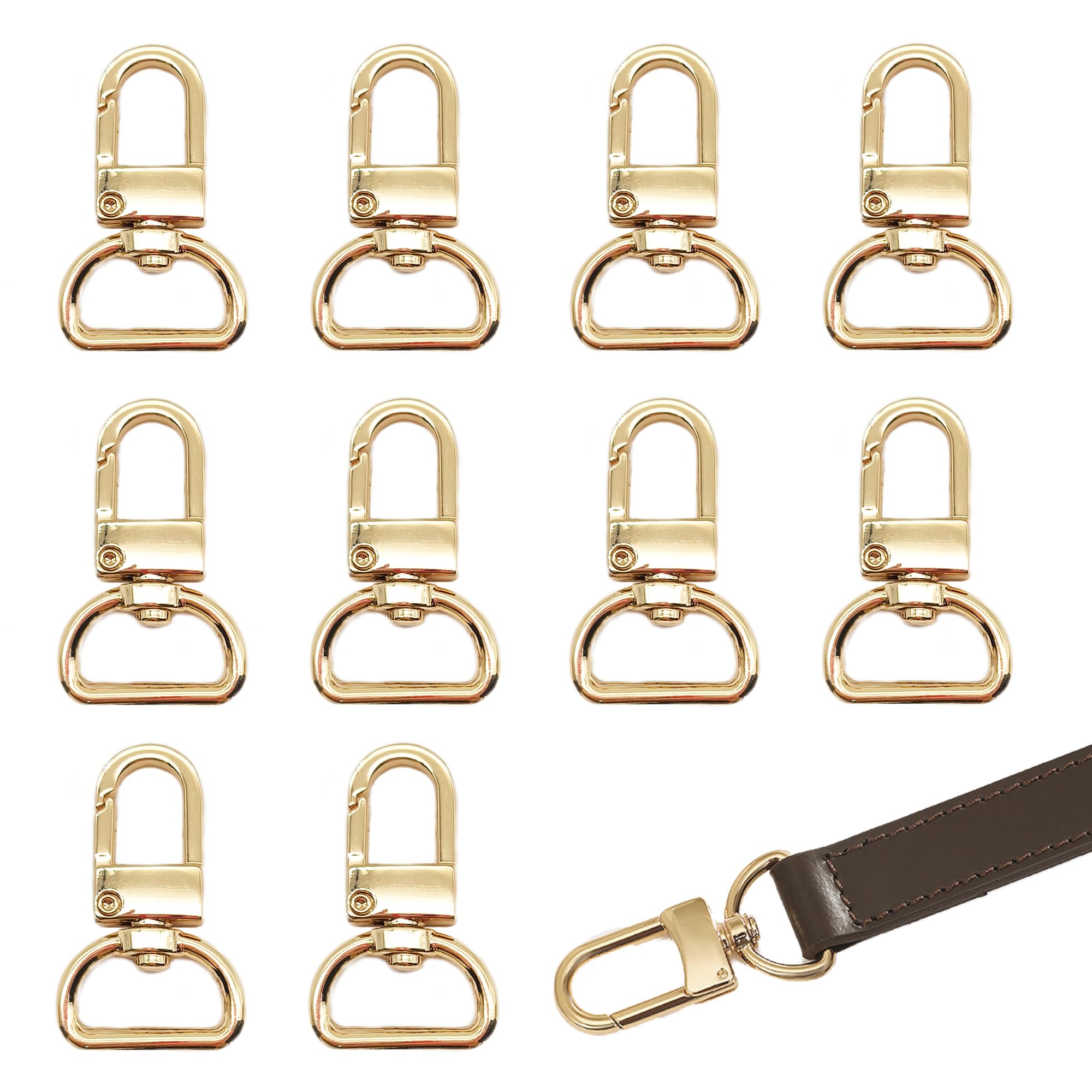 XCSJ Karabinerhaken für Taschen, Karabinerhaken mit Drehgelenk, 360° drehbarem, Zink Legierung, Taschenzubehör, Schlüsselkarabiner Karabiner für Taschen, Schlüsselanhänger, Diy, 10 Pcs (Gold, 2 cm)