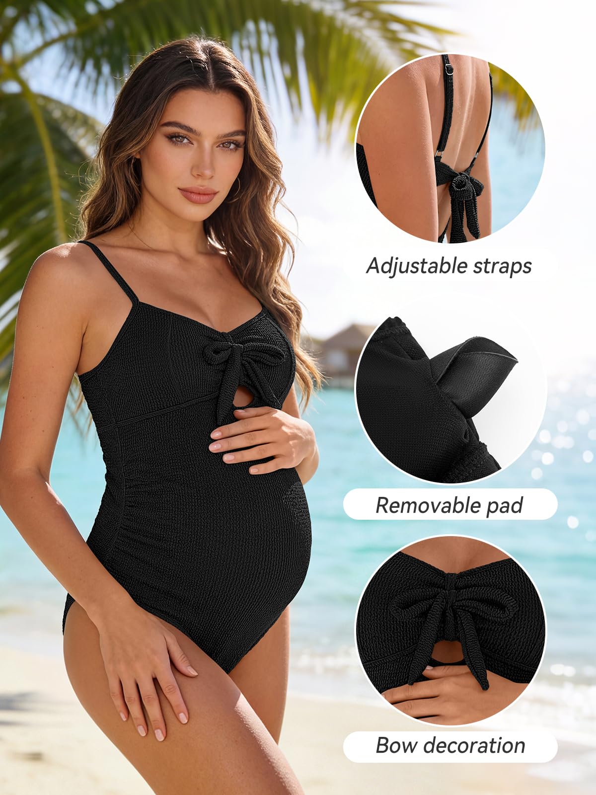 SHEKINI Costume da bagno da donna Maternity con fiocco, con spalline regolabili