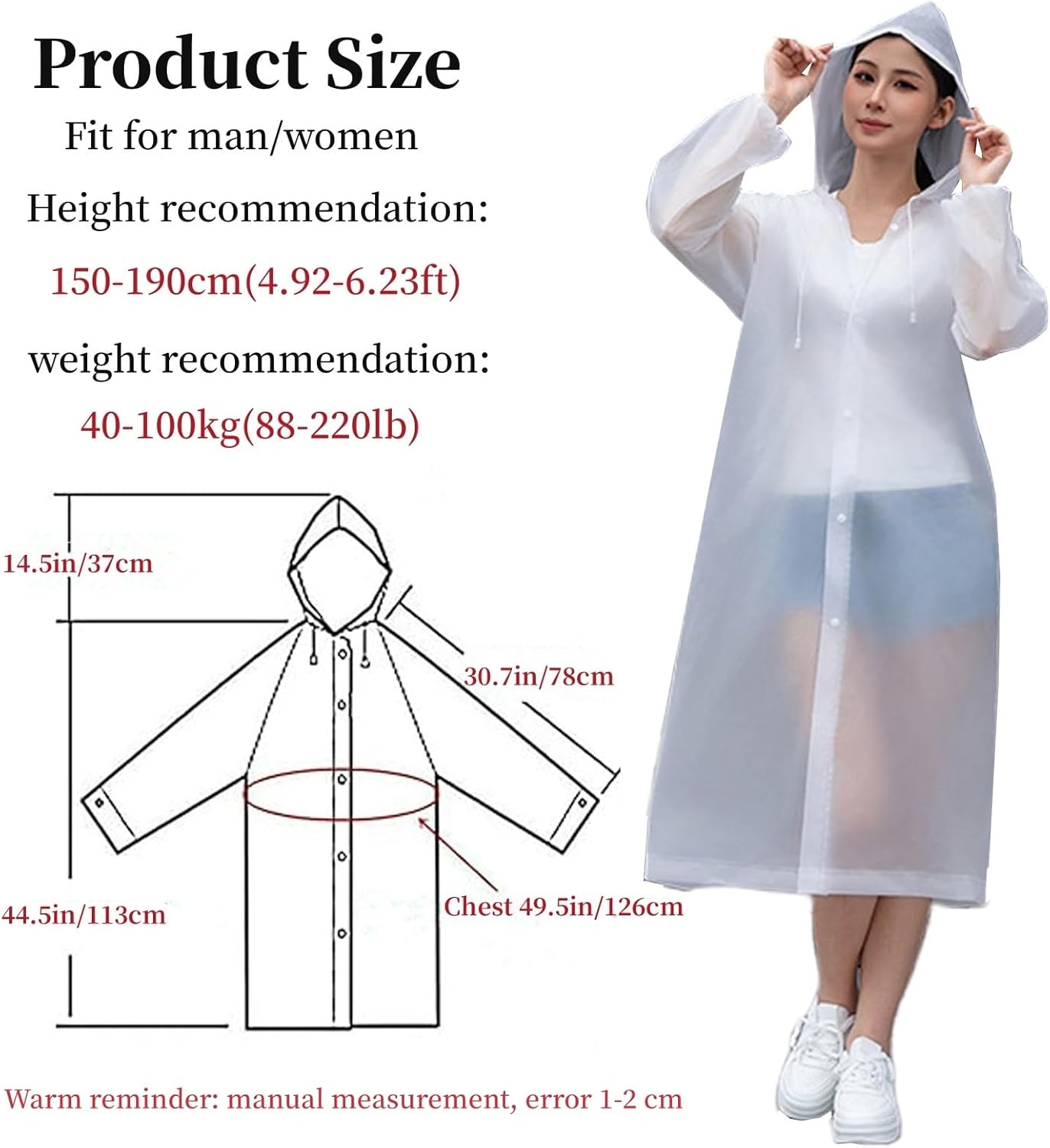 Rain Ponchos for Adults Reusable2 Pcs Rain Coats,Extra Long EVA Rain Jackets with Hood and Drawstring for Women and Men - Image 3