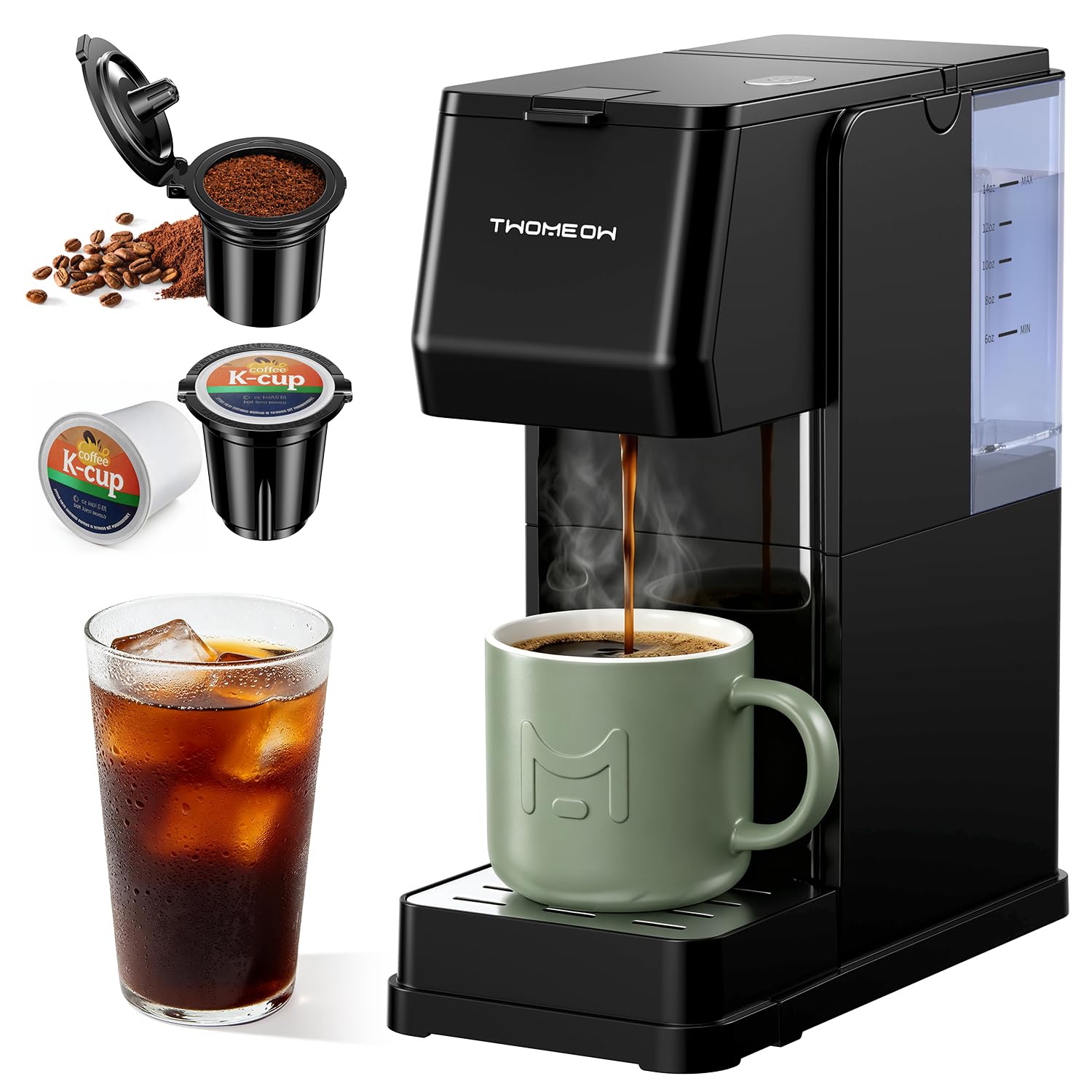 Cafetera de una sola porción, caliente y helada para cápsulas K-cup