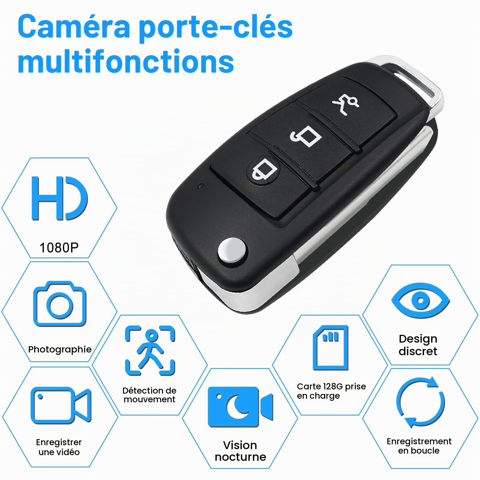 UYIKOO Caméra Espion Porte Clés, Mini Camera Cachée de Voiture 1080P HD Caméra de Surveillance Discret Détection de Mouvement Vision Nocturne