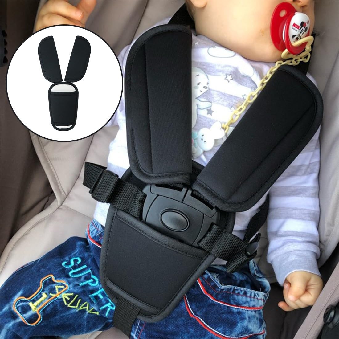 3 Pièces Housse Ceinture Sécurité Bébé Coussinets Gris - Poussette Voiture