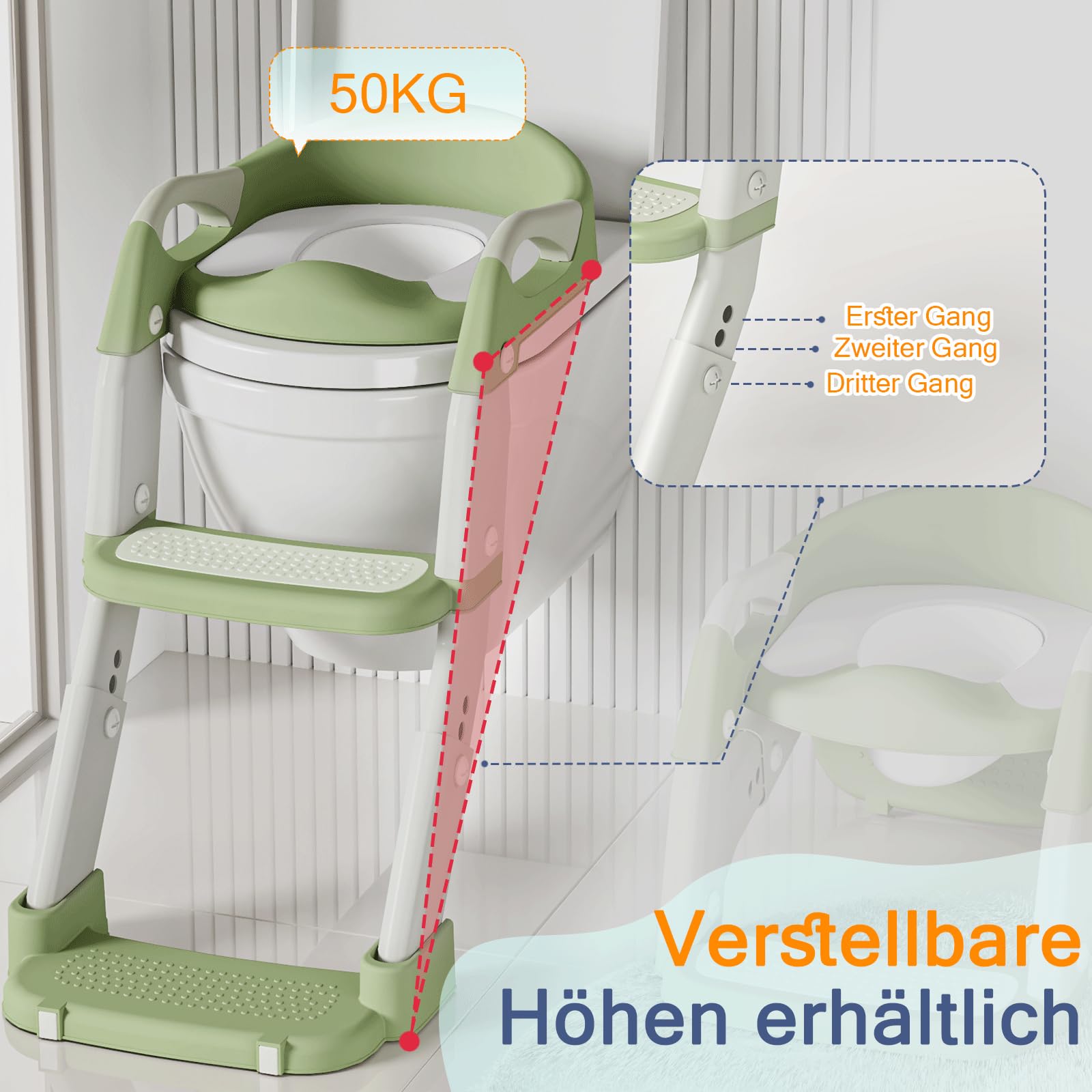 3 IN 1 Toilettensitz Kinder, Toilettenleiter für Kinder mit Verstellbar Treppe, Spritz und Rutschfestes Verlängerter Pedal- und Spritzschutz und Polster, Rutschfest und Faltbar für Jungen Mädchen Baby