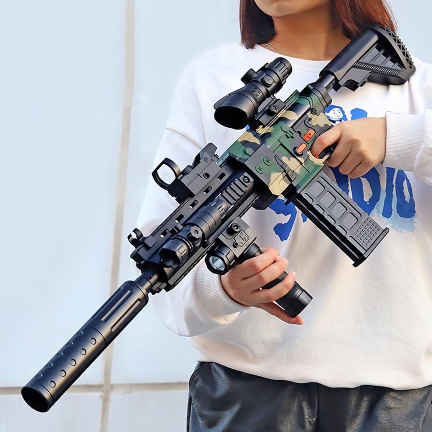 HK416 - Juego de lanzadores de espuma con 20 balas de espuma | Diseño fiel, balas suaves de EVA, riel táctico, disparo en serie, alcance óptico de 4 vías