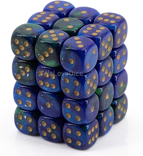 Chessex Manufacturing DND - Juego de dados Chessex D&D de 0.472 in, juego de dados poliédricos de plástico Géminis, color azul, verde y dorado,