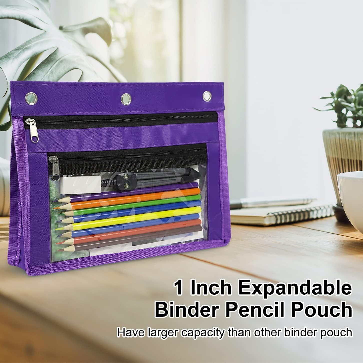 YoeeJob Estuche expandible de 1 pulgada para carpeta de 3 anillos, paquete de 18 bolsas de lápices de gran capacidad con cremallera, estuche transparente de tres anillos, adecuado para la escuela y la