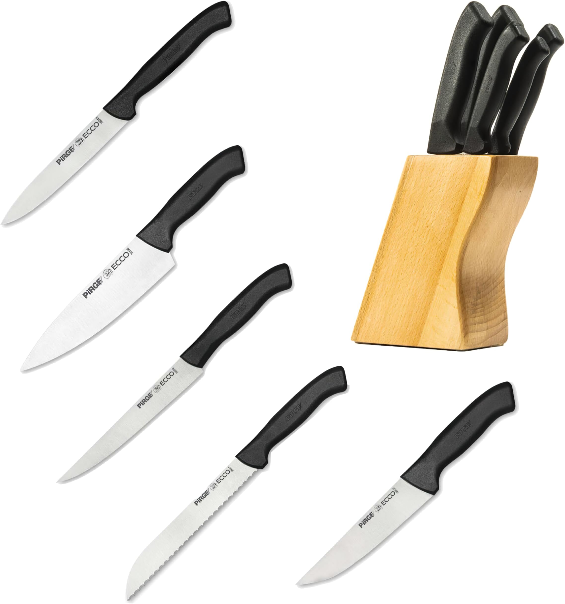 PirgeKitchen Knife Set 5 Pcs - Razor Sharp German Steel Chef Knives - High Carbon Stainless Steel, Professional Quality Since 1879, Knife Set with Block pirge