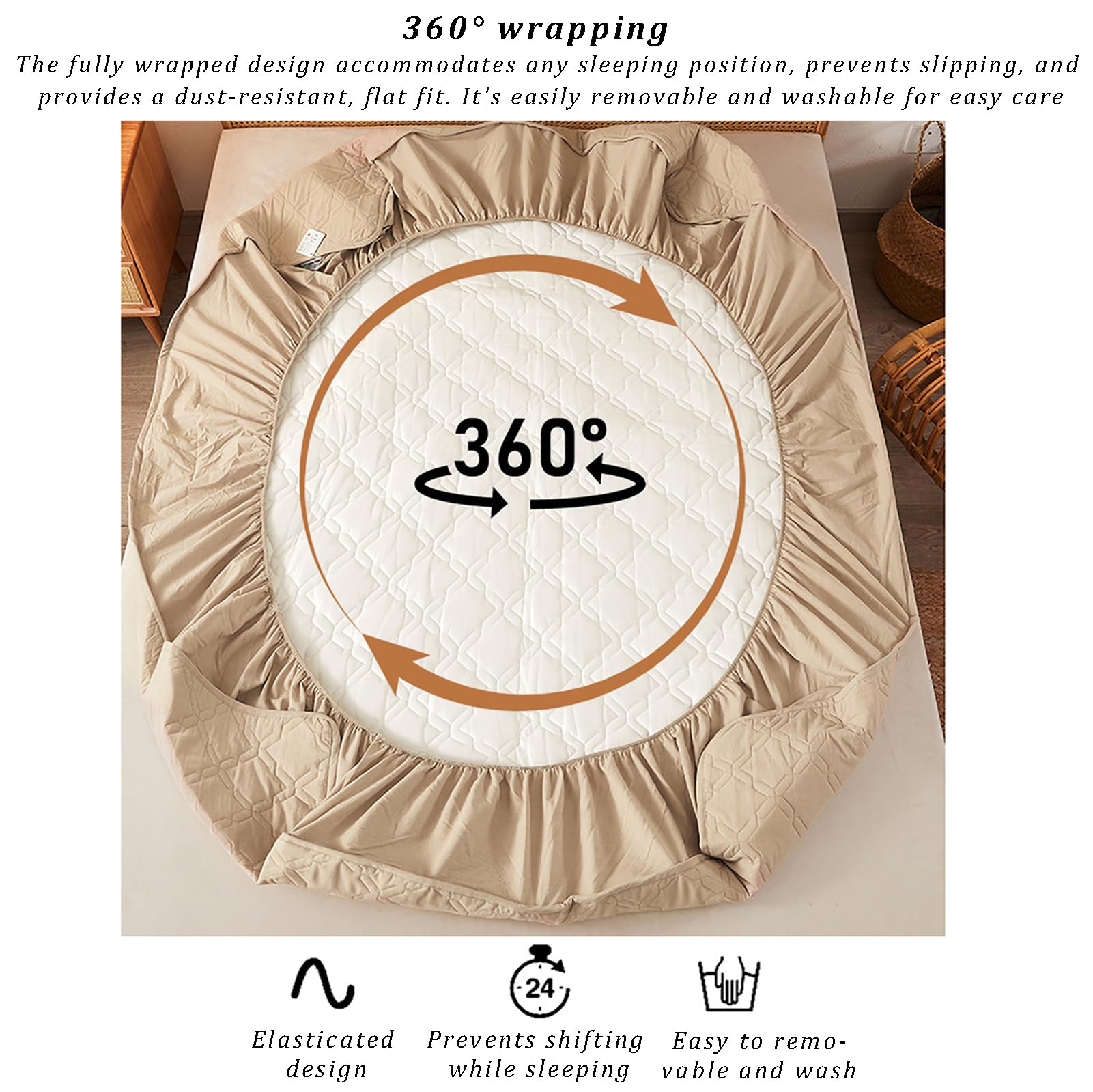 Sábana bajera ajustable de bolsillo profundo, suave, transpirable, impermeable, acolchada, funda protectora antideslizante para colchón de cama, tamaño Queen