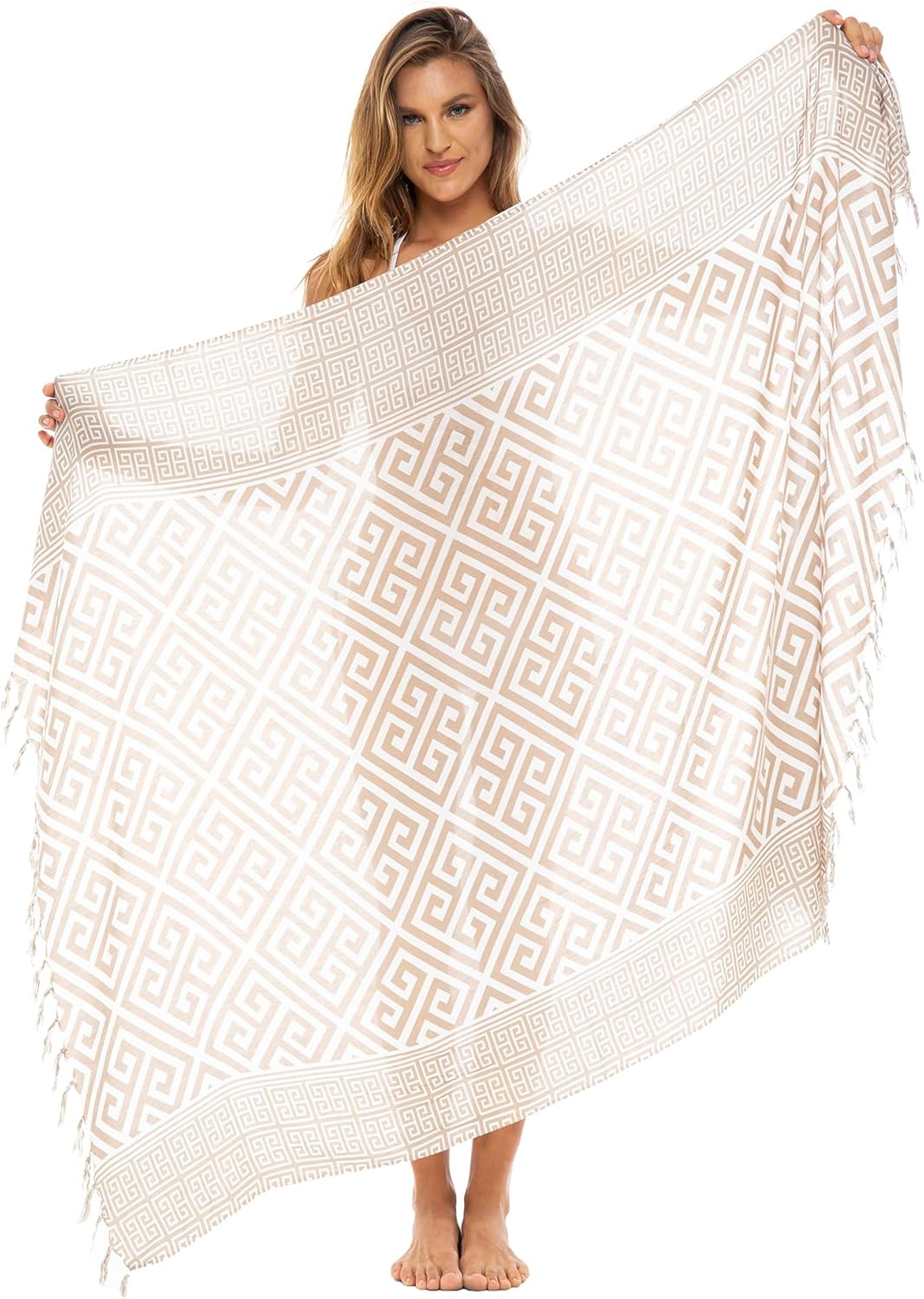 Back From Bali Womens Geometric Print Sarong Wrap Beach Pareo Swimsuit Cover Up Skirt with Coconut Clip - Image 3