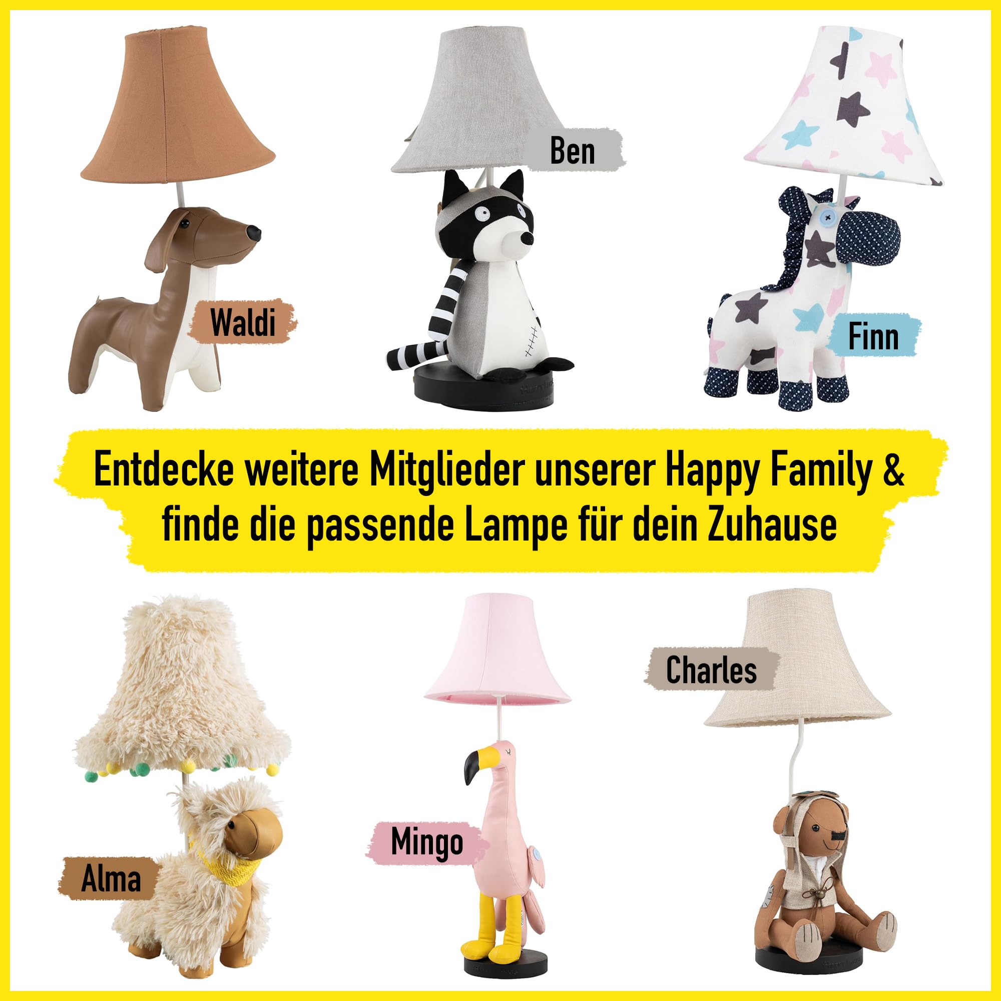 Happy Lamps for smiling eyes Eddie LED-Tischlampe, 60 cm hoch, limitiert, Dekoleuchte, Design LED-Tischleuchte, Handarbeit, Geschenkidee