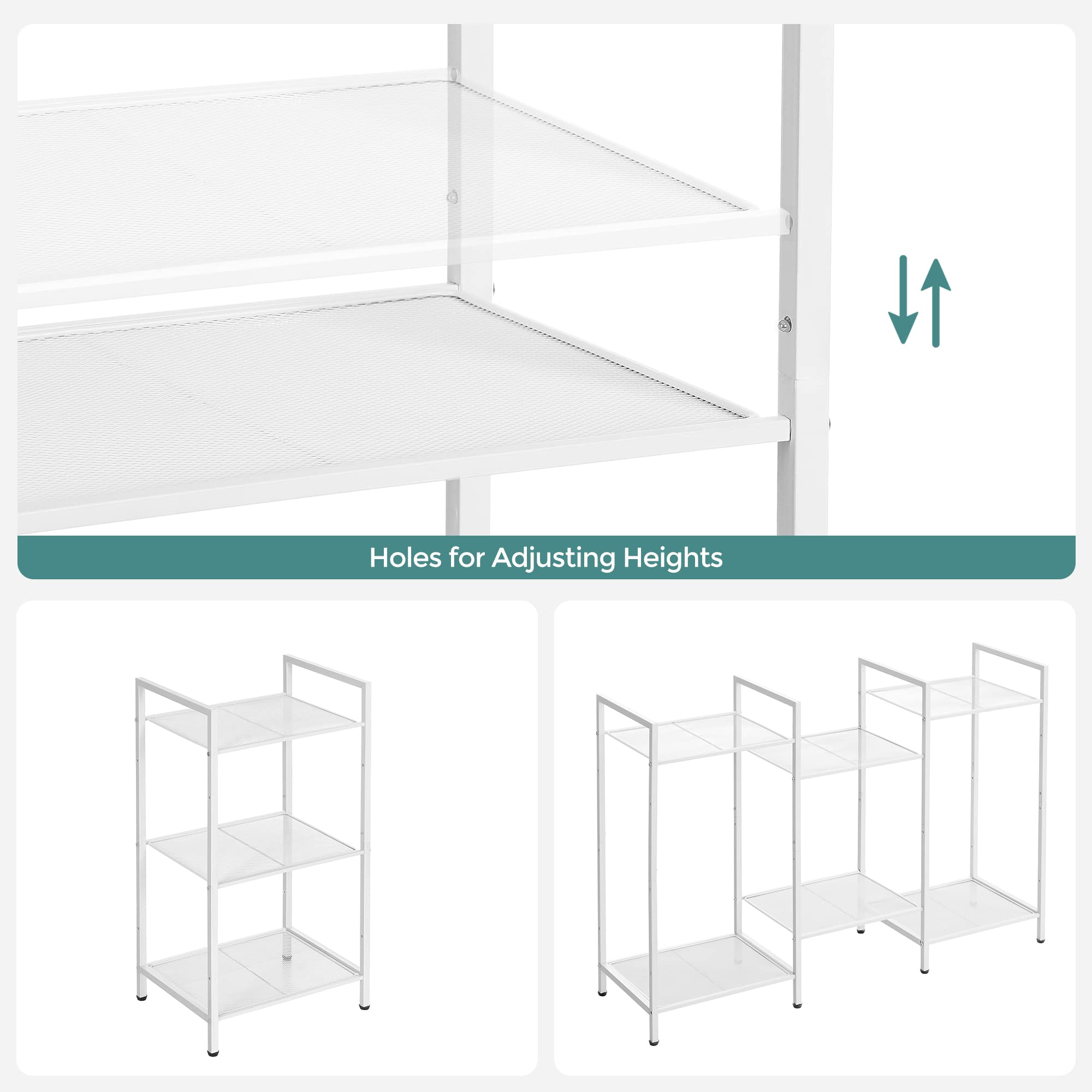 SONGMICS Scaffale portaoggetti a 3 livelli personalizzabile per bagno, soggiorno, balcone, cucina, bianco UBSC033W01