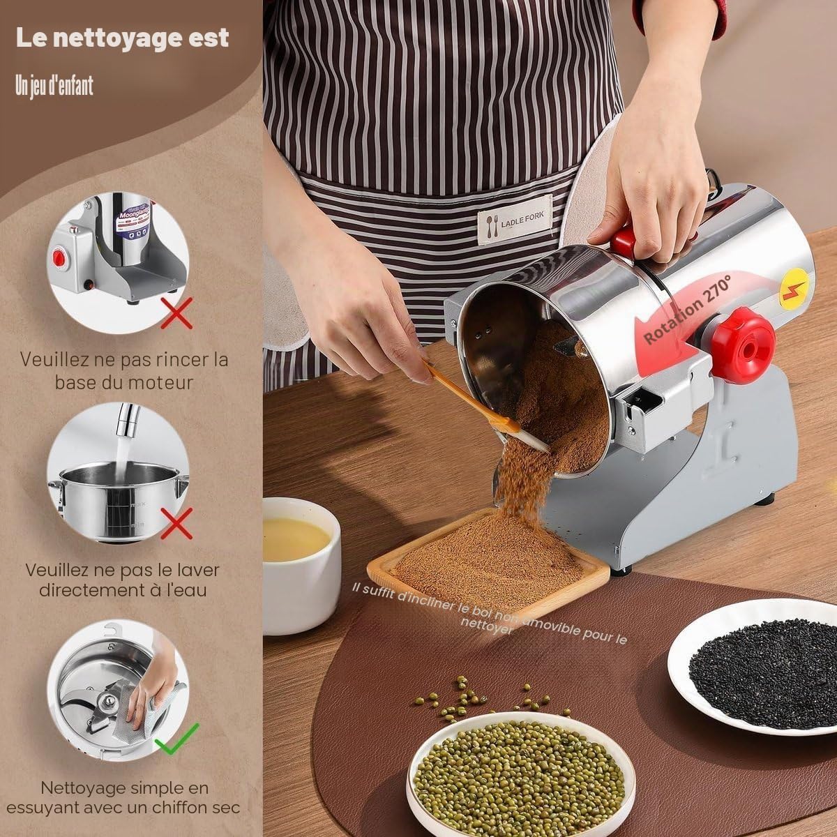 Royal Swiss® Moulin Électrique 1800W – Broyeur à Grains & Épices 350g en Inox | Moulin à Céréales, Café, Farine, Herbes | Haute Vitesse, Lames 3 Couches, Sécurité Anti-Surcharge (350g)