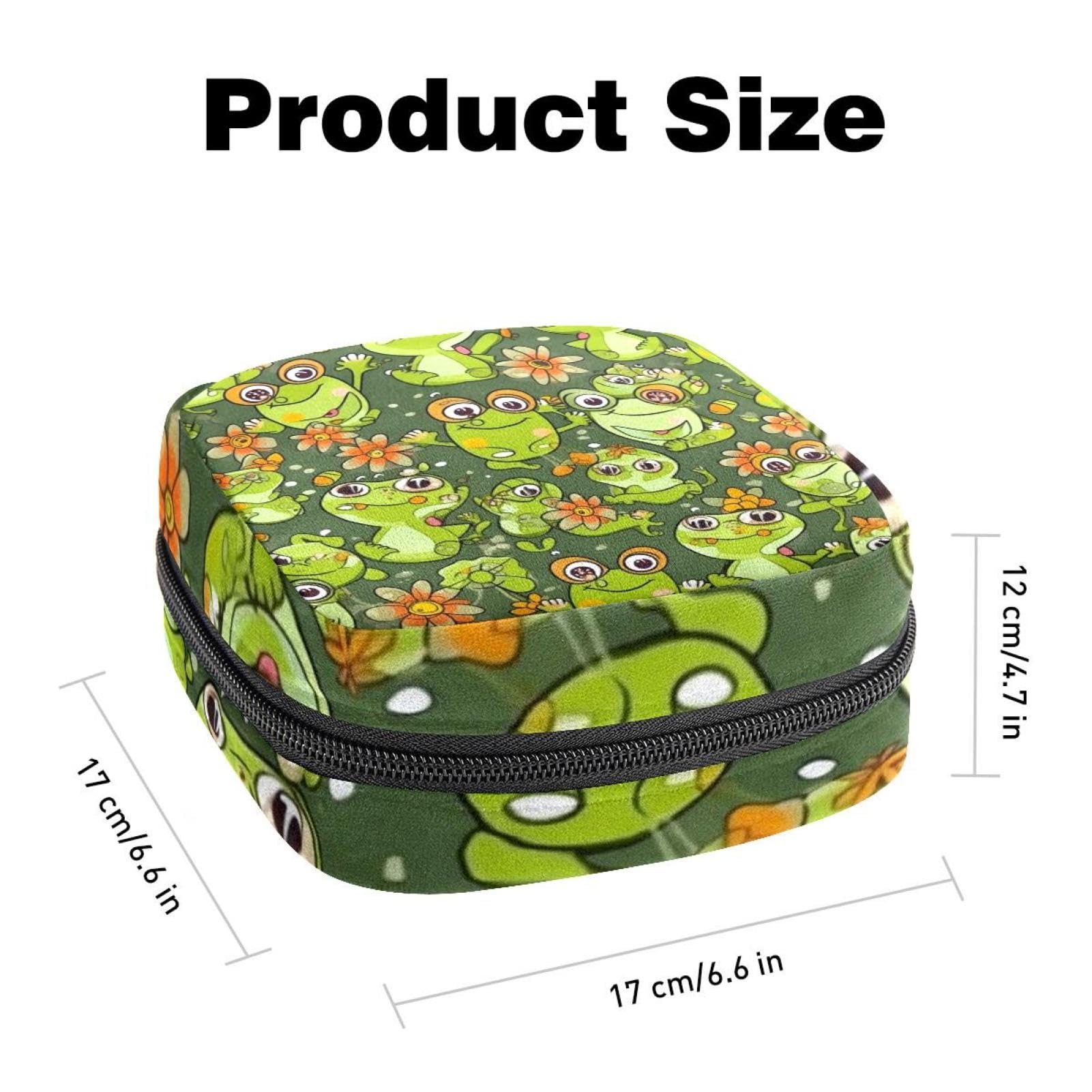 Sanitary Napkin Storage Bag for Feminine Pads, First Period Kit for Women, Funny Cartoon Frogs with Lotus Flowers Portable Menstrual Period Sanitary Pouch