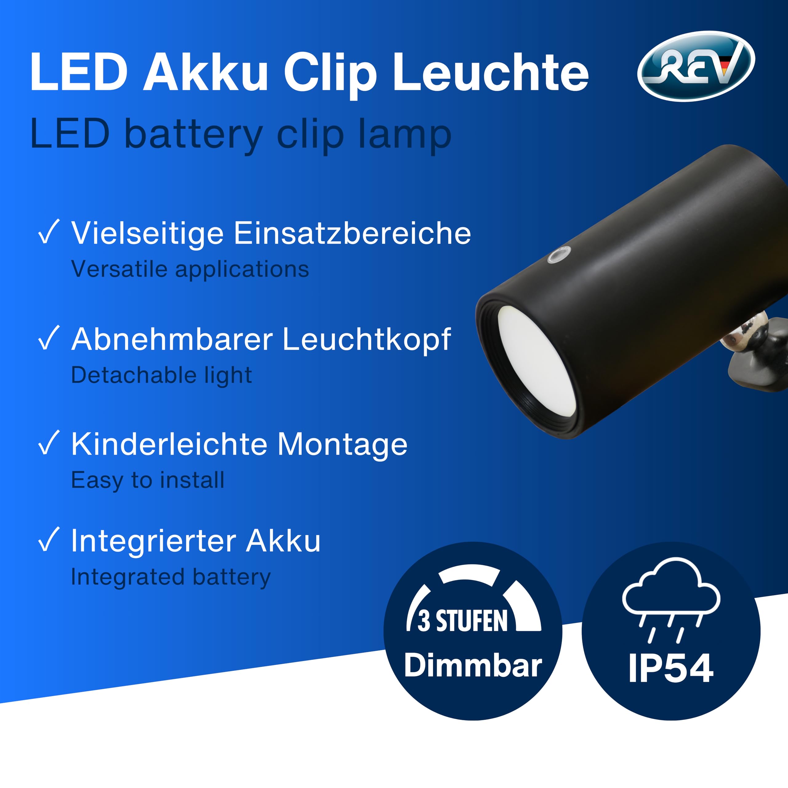 REV Klemlamp Met Accu, LED Wandlamp Binnen 120lm, Dimbaar, 360 Rekbaar Ideaal Voor Hal Slaap En Woonkamer Wit 906274461
