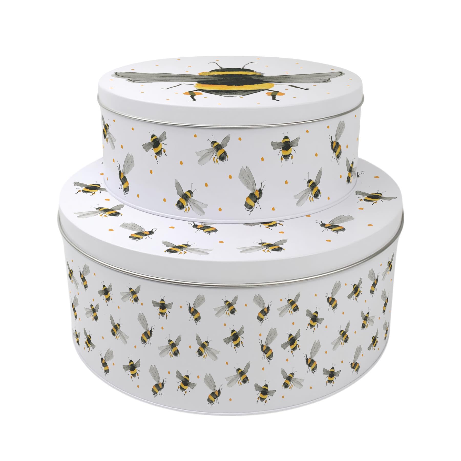 Flying Bees Round Cake Tin Set - Metal Storage Baking Gifts Set of 2