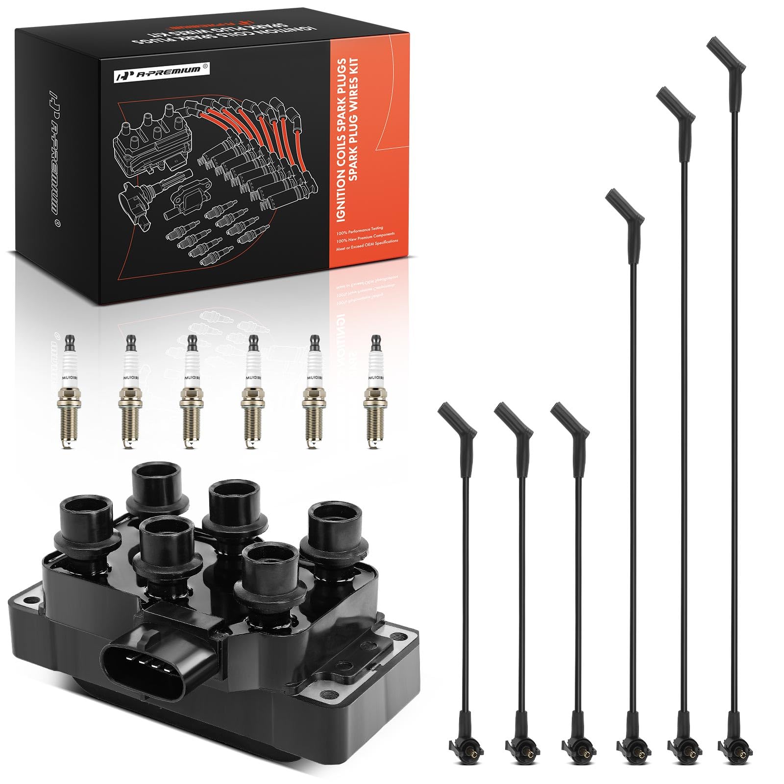 A-Premium 1 Ignition Coils with 6 Spark plug Wires and 6 Iridium Spark Plugs Compatible with Ford Explorer 2006-2010, Explorer Sport Trac, Mustang,