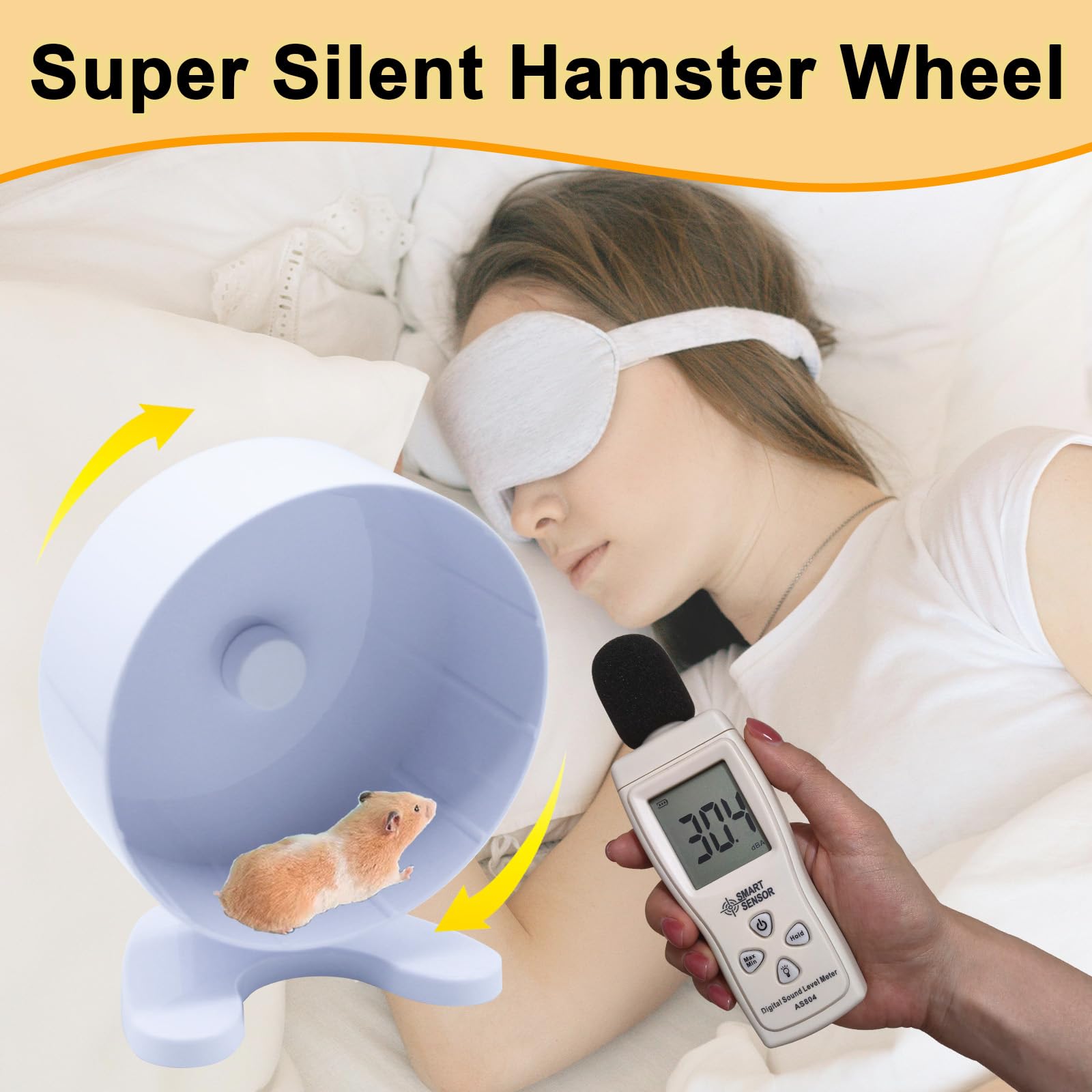 Superleise Hamster-Laufräder, 21,6 cm, 21,6 cm, Doppel-Kugellager, leiser Spinner, Hamster-Laufräder mit Ständer für Hamster, Rennmäuse, Mäuse oder andere Kleintiere (weiß, groß)
